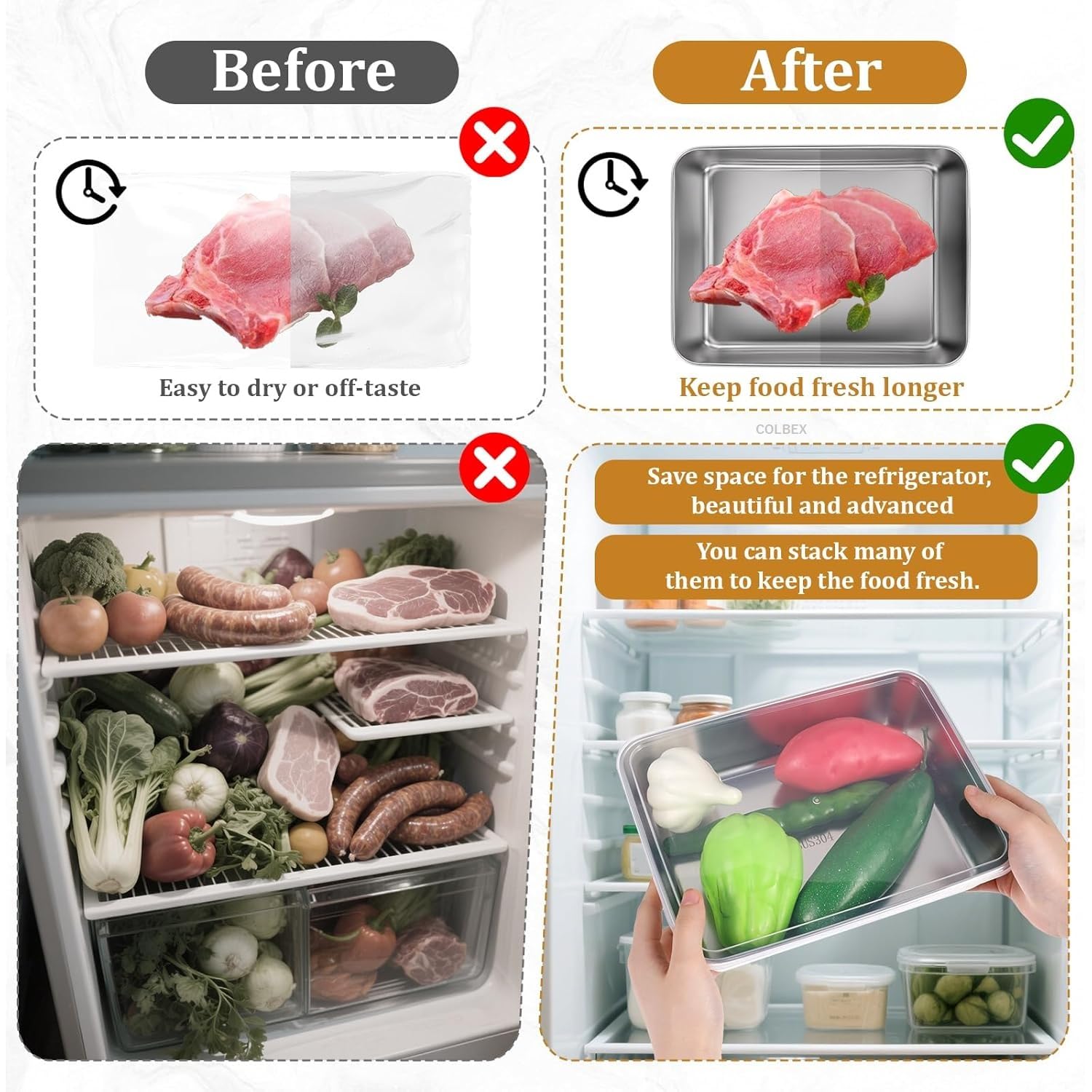 Honbuty 2000ML Stainless Steel Food Storage Container with Transparent Lid |Food Serving and bakingTray for Kitchen, Microwave, Freezer, Dishwasher Safe (Silver, Rectangle) (4) - Image 7 thumbnail