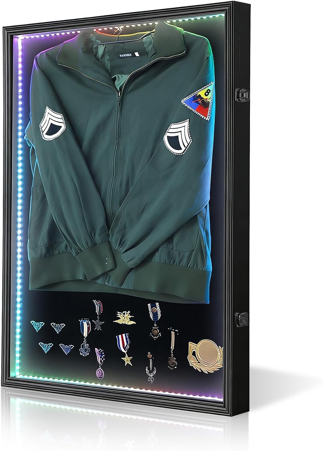 Iheipye Military Uniform Shadow Box - Police Uniform Display Case - Jacket Display Box with 98% Uv Protection Acrylic and Hanger for Navy Police Officer Uniform Jacket XXL Sport Shirt, Black