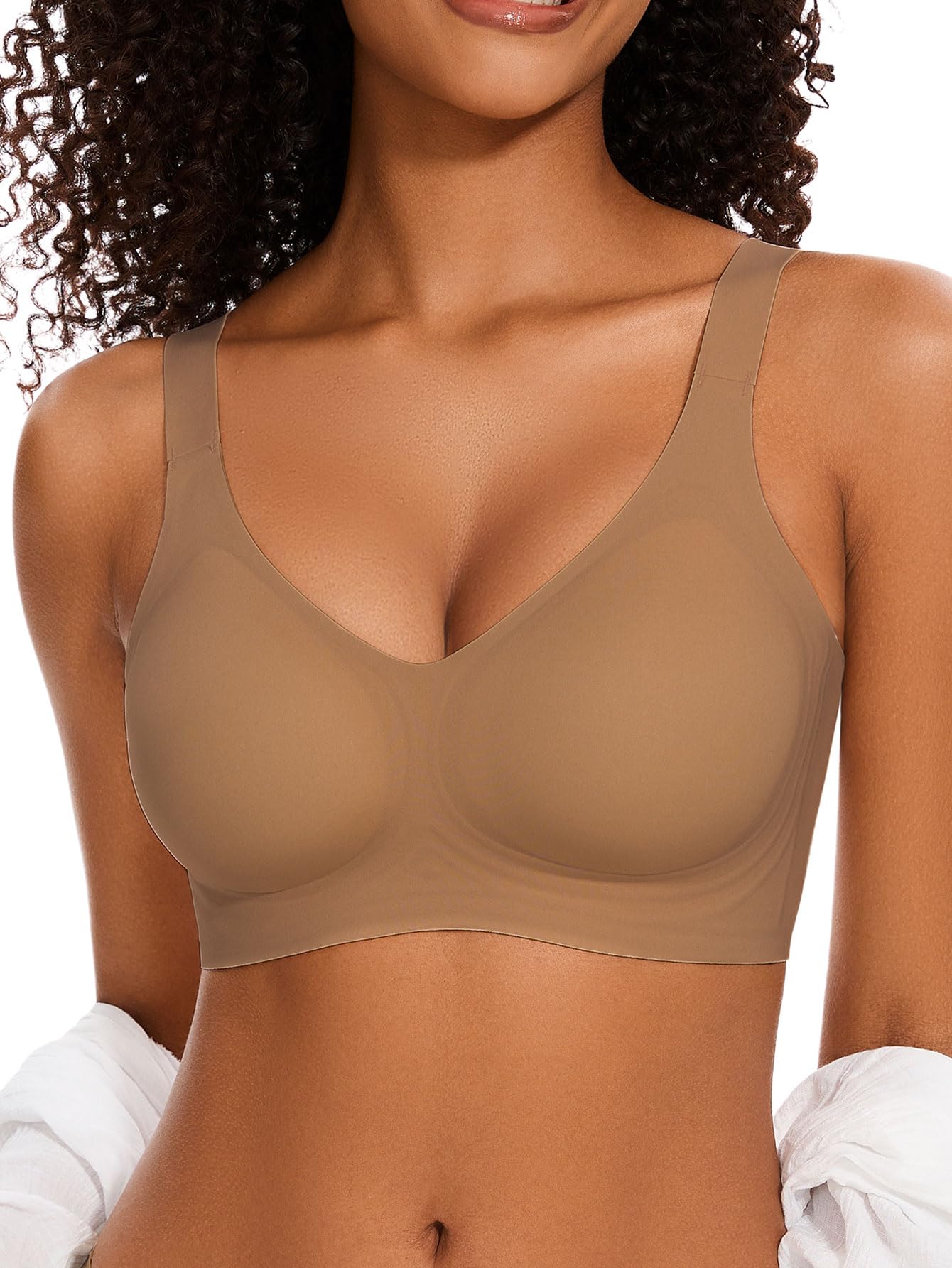 Deep V Bra Low Cut Plunge Bras V Neck Wireless Bralette Padded Seamless Bra with Scalloped Edges