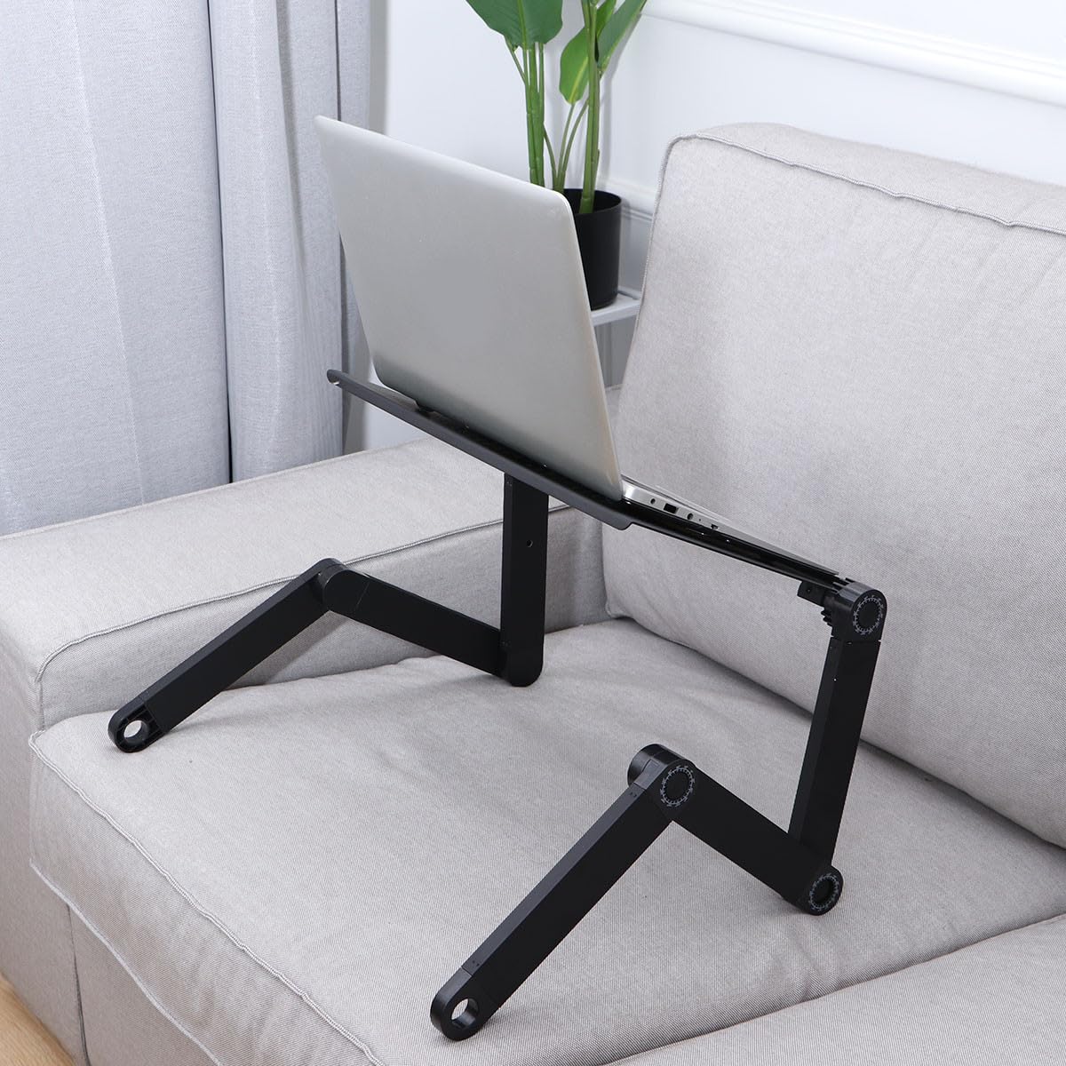 Tavolino per Computer Portatile Pieghevole in Lega di Alluminio Leggero e Resistente, Supporto Portatile Nero per Picnic e Colazione a Letto
