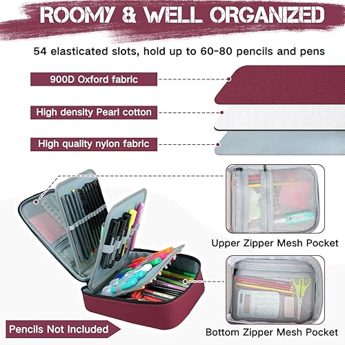 Miniatura 3 de Kasqo Estuche grande para lápices, 54 ranuras, gran capacidad, portátil, para guardar artículos de papelería, bolsa para bolígrafos, bolsa con