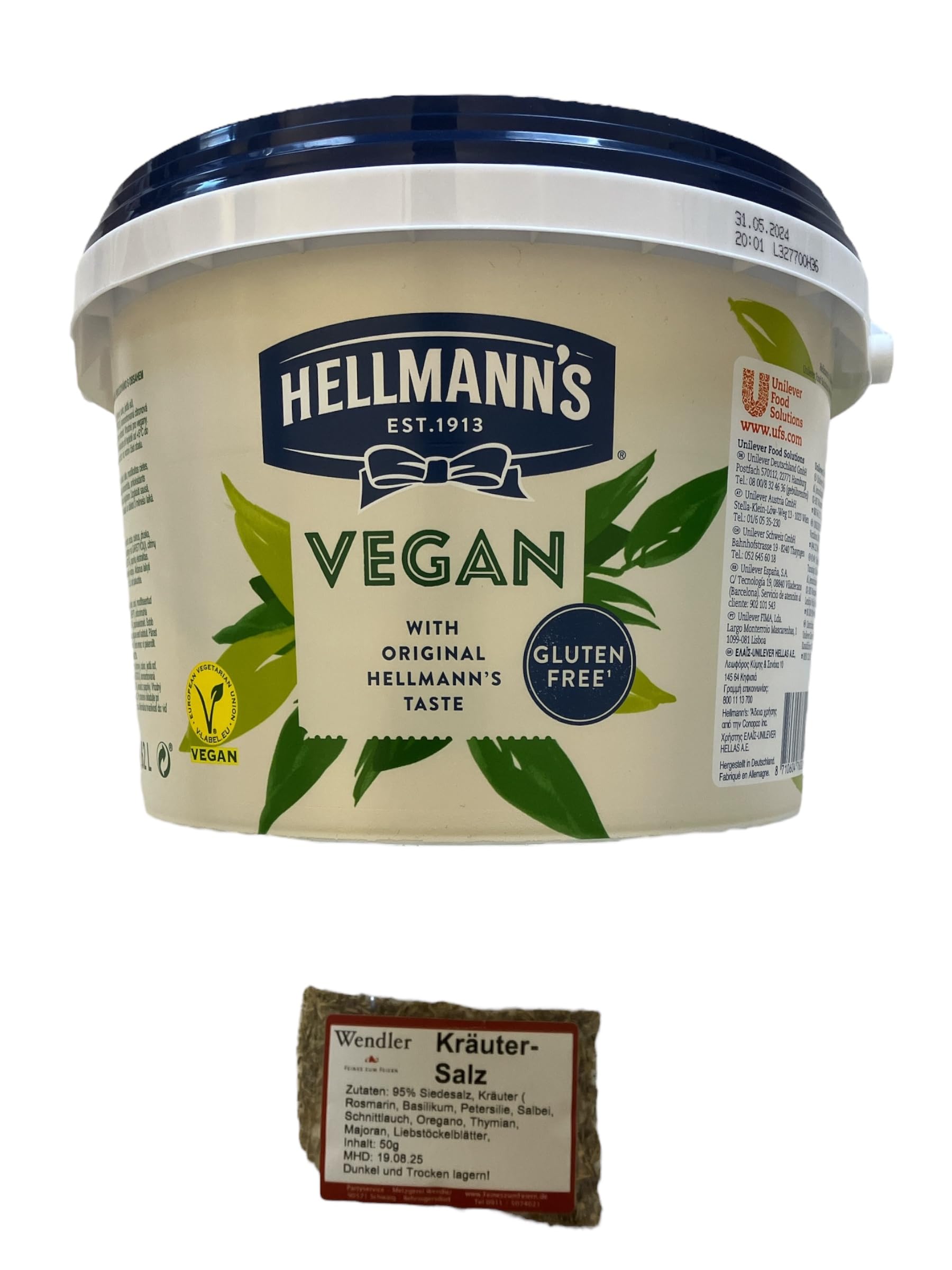 Hellmann´s vegane Mayonnaise 2,5 Kg / 2,62 L und 50g Wendlers Kräutersalz