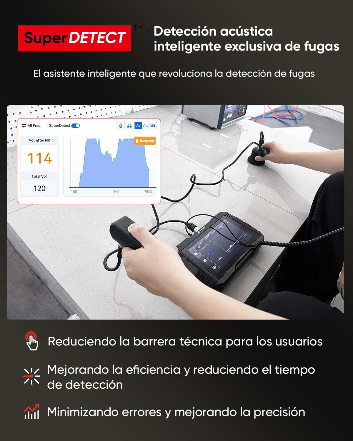 HIKMICRO AD21S Detector acústico de Fugas de Agua – Herramienta Profesional para detección de Fugas en tuberías subterráneas y en Interiores, con Auriculares y Estuche de Almacenamiento