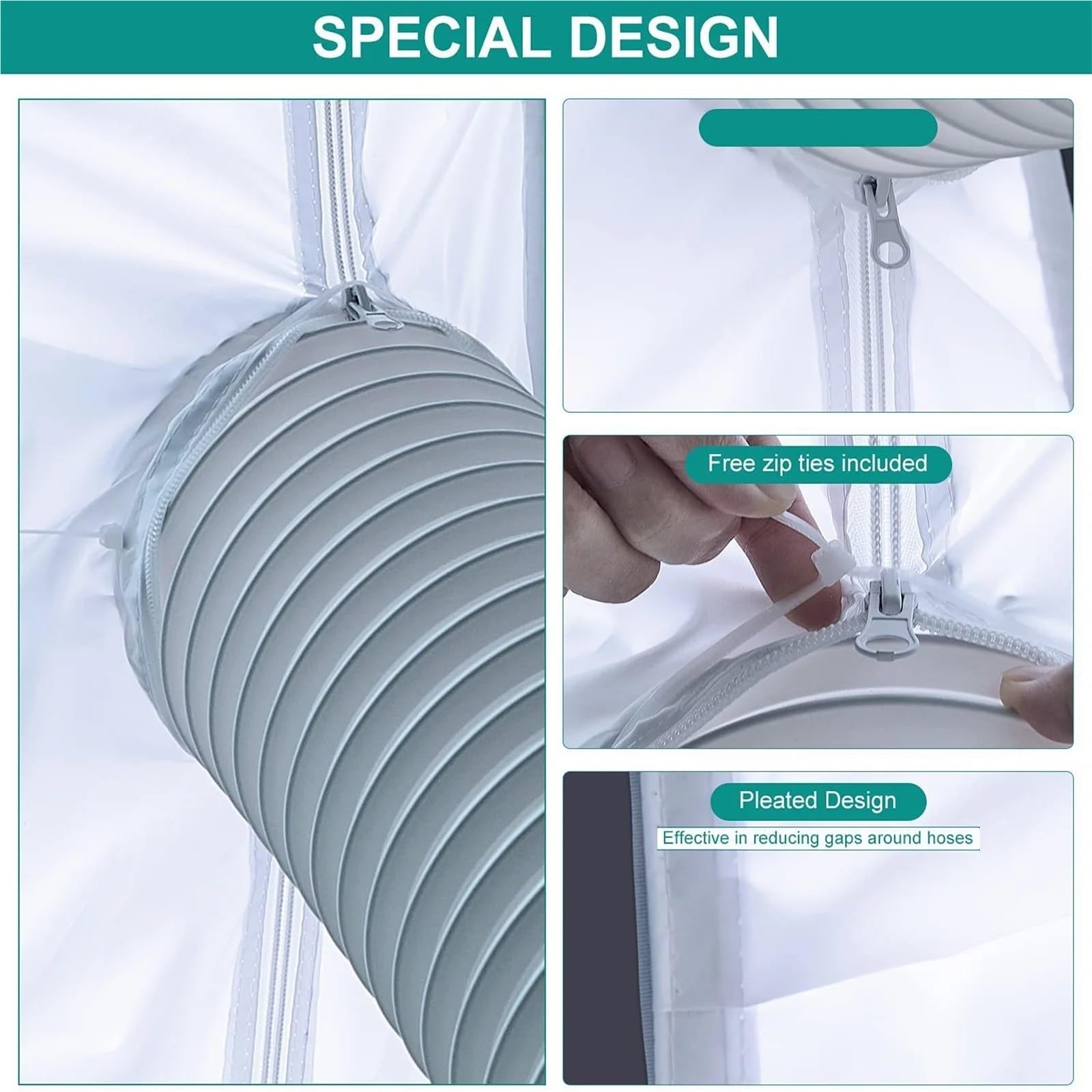 Sellador de Ventanas portátil for Aire Acondicionado, Tela for sellar Ventanas con Cremallera, Longitud Ajustable, Tela Suave for sellar Ventanas.