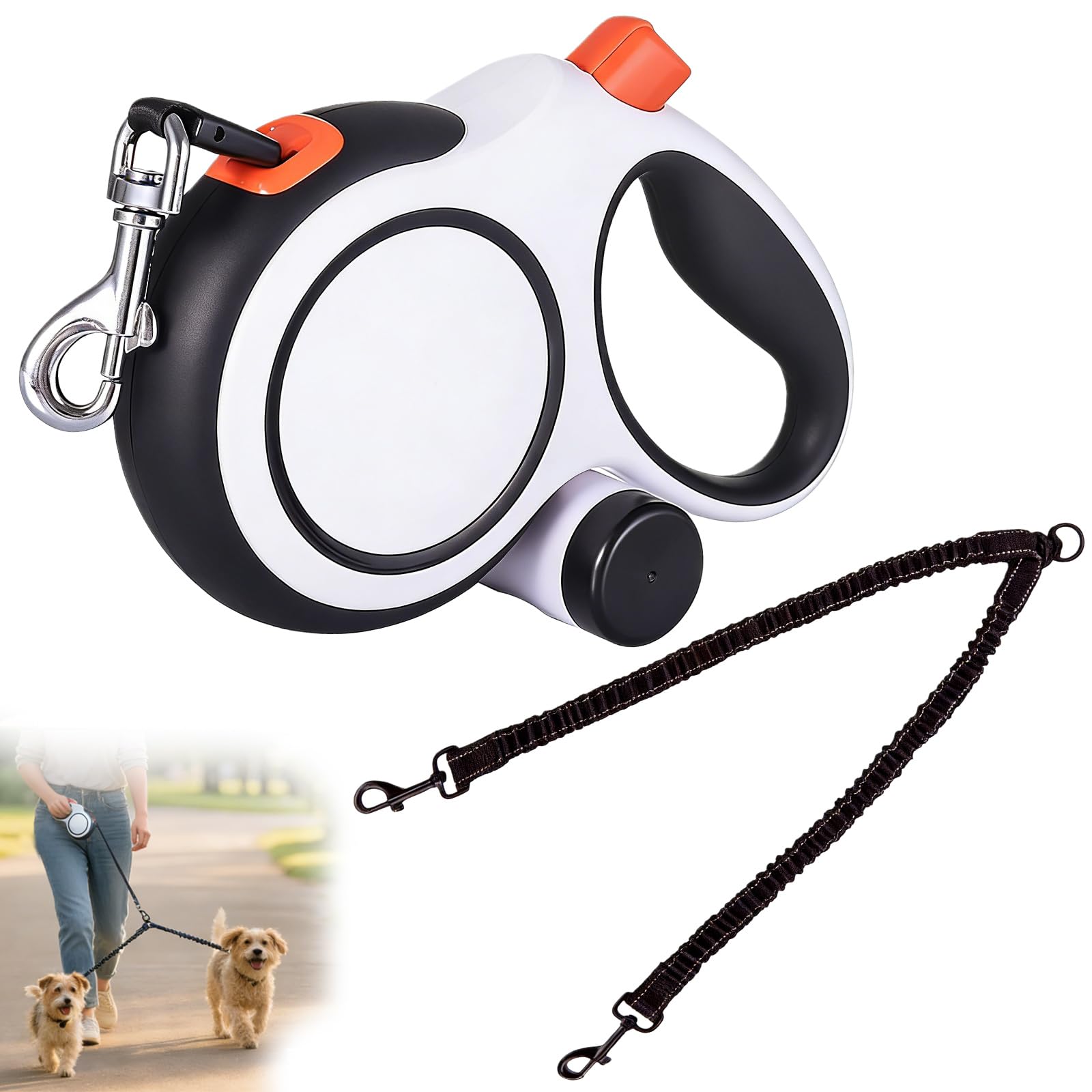 PRITOK Double Retractable Dog Leash: ABS+Nylon Hands Free Extendable Lead with Rubbish Box, Adjustable Double-Ended Dog Leash, Double Leads, for Daily Walking Medium Large Dogs up to 50kg(5m)