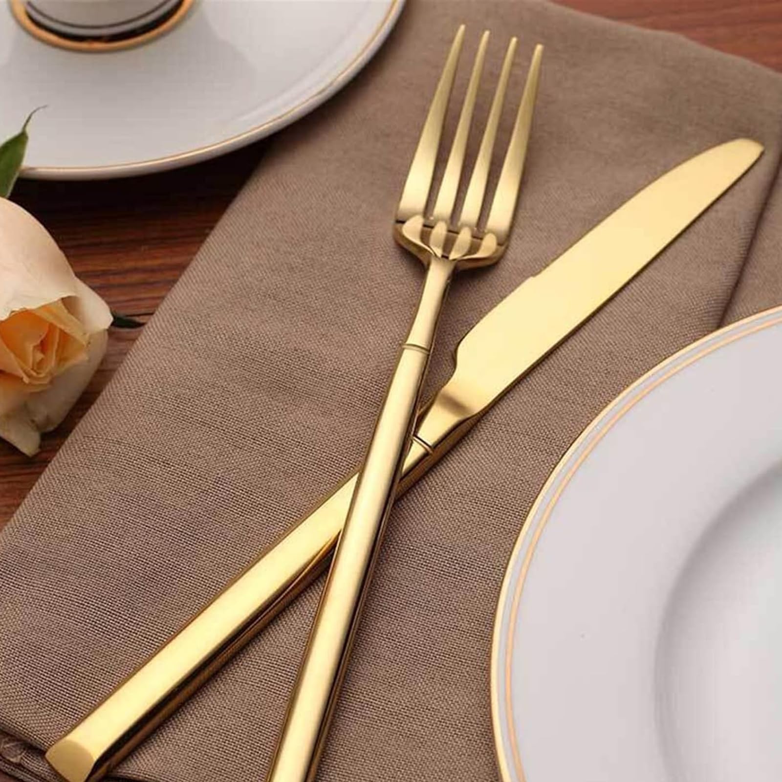 Juego de cubiertos de acero inoxidable, elegante cubertería para comedor, incluye 24 piezas, perfecto para el hogar y fiestas