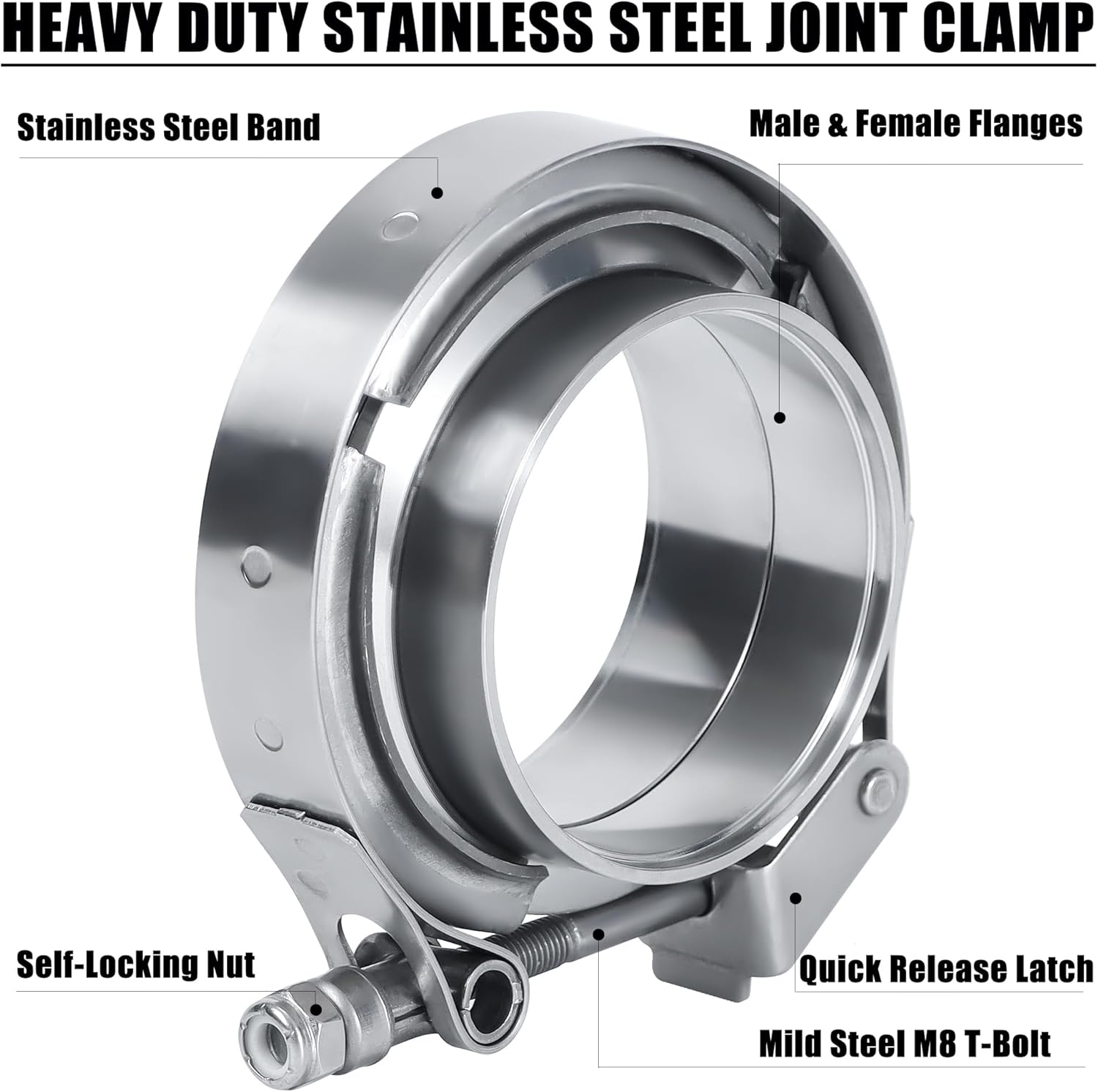 2.5 Inch Quick Release V Band Clamp Coupling with Flange Male Female Stainless Steel(2Pcs)
