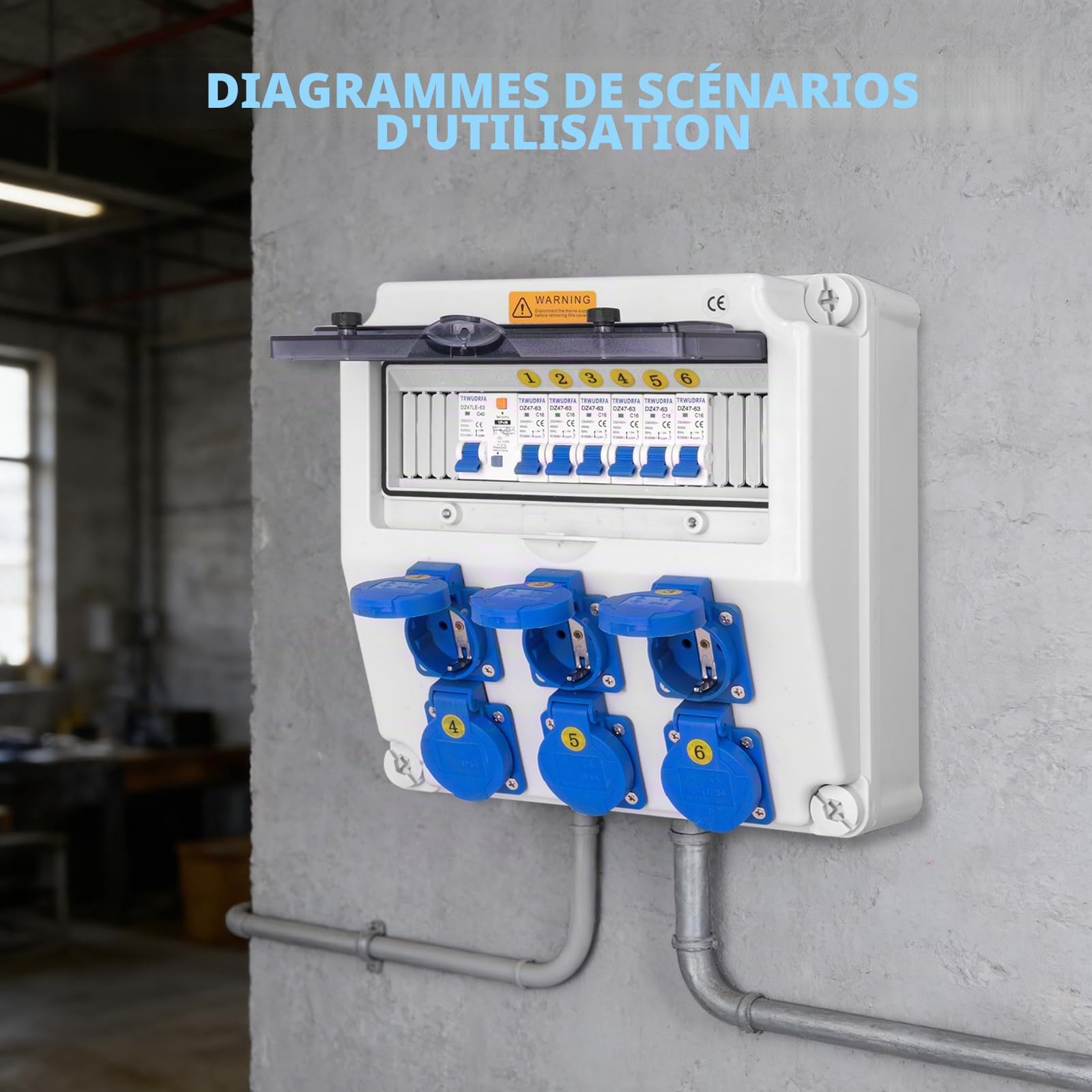 Coffret Électrique de Chantier - Distributeur électrique étanche IP65 avec disjoncteur - Répartiteur Mural avec prise IP54 250 V/16 A - Distributeur électrique à courant fort pour l'extérieur