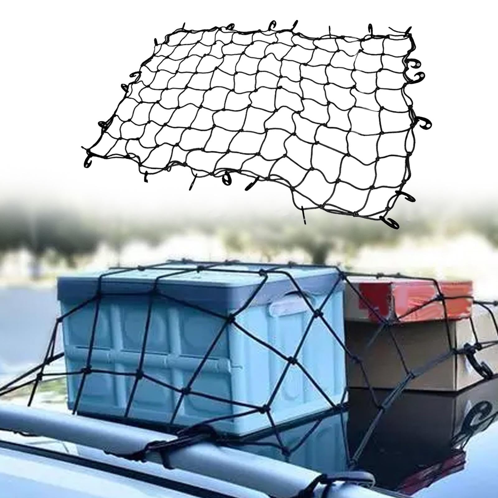 Rete Portaoggetti Auto Organizzatore Bagagli Rete Elastica con Griglia Quadrata Cavo Gomma Installazione Rapida Adatta a Viaggio SUV Veicoli