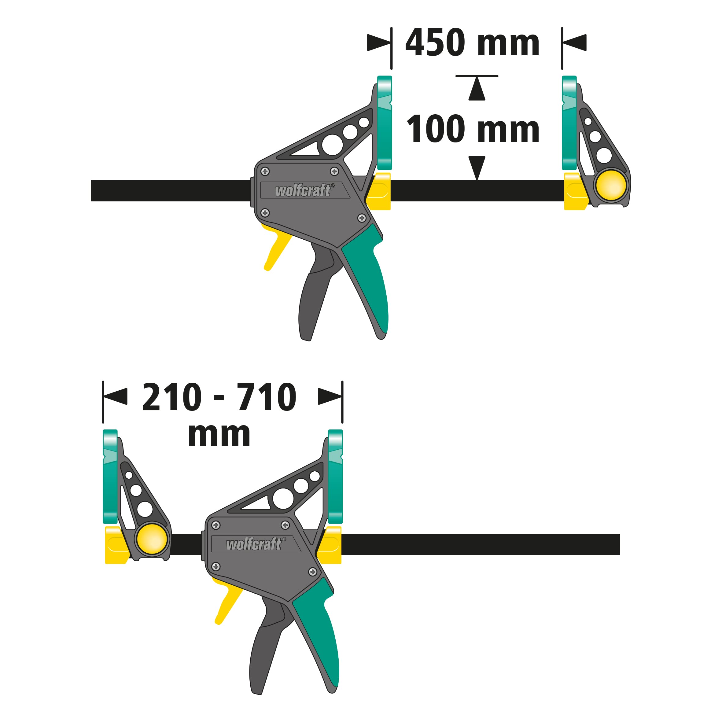 wolfcraft 8624000 - Kit de Serre-Joints à une main XL - Ouverture Flexible jusqu'à 1060 mm - 3 pcs