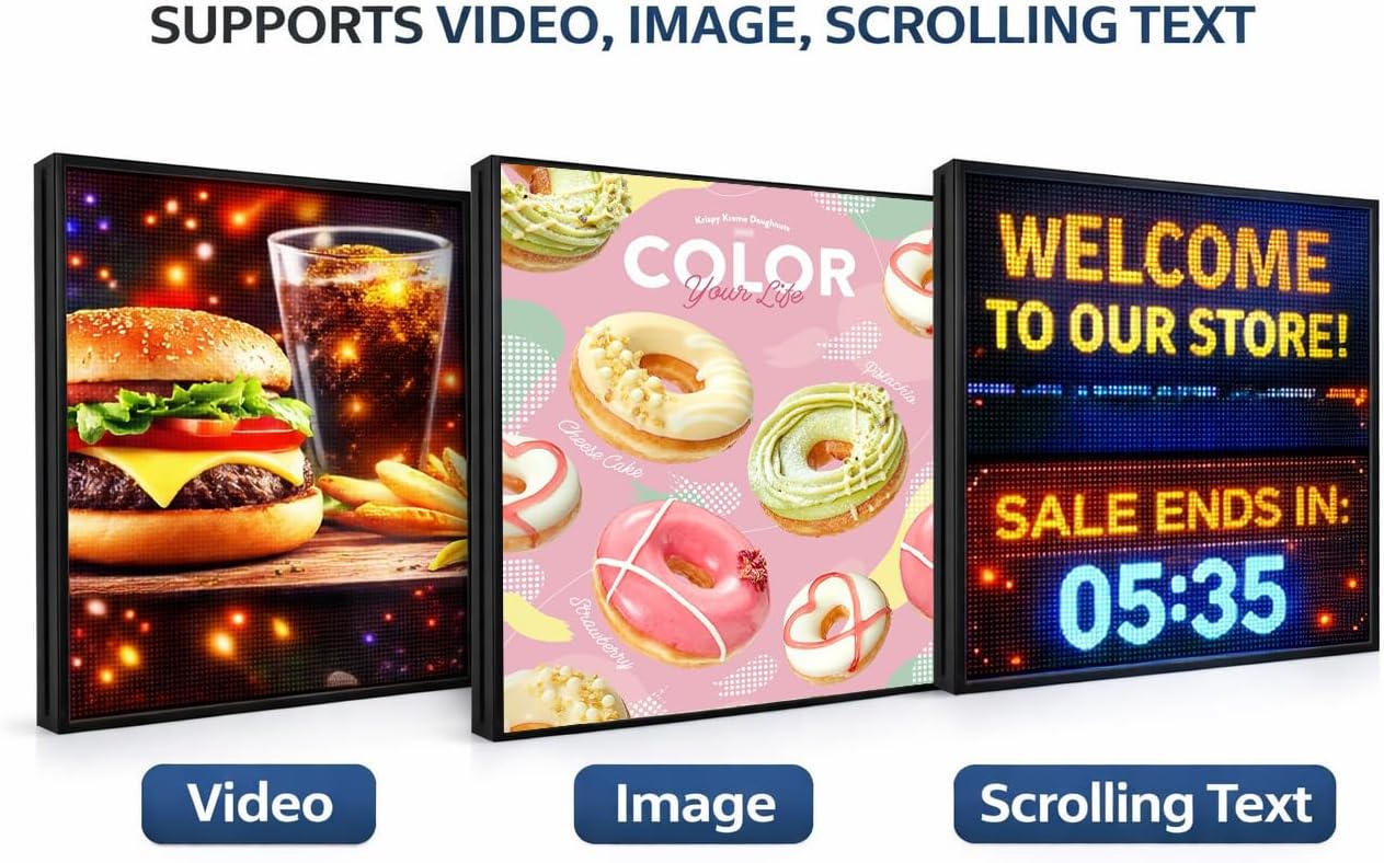 P4 Outdoor LED Sign Display 40x40 Inch, Full Color Programmable Digital Signage with WiFi & USB Control, 240x240 HD LED Video Screen for Storefront Advertising, Supports Video Images Scrolling Text