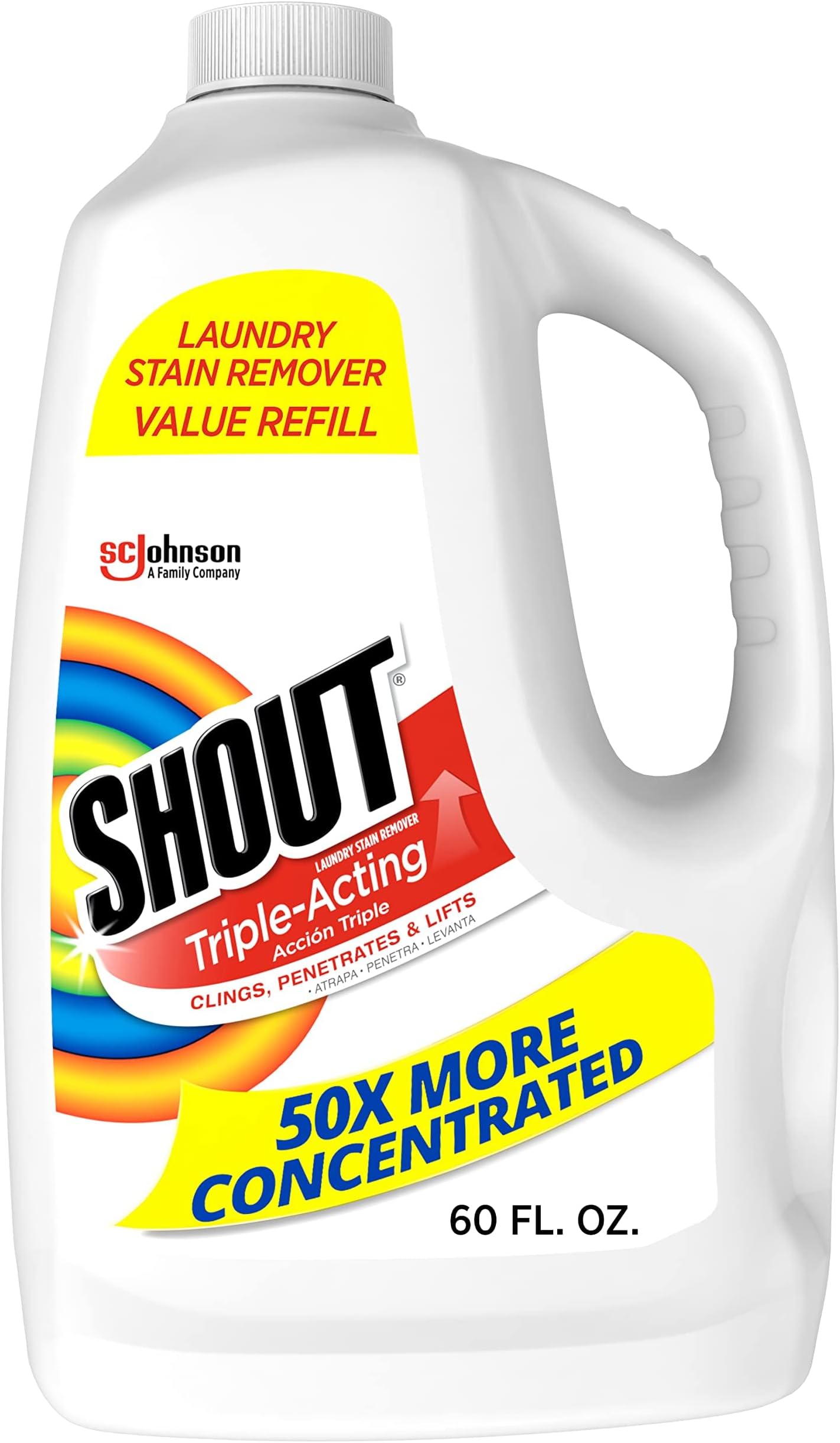 Shout Active Enzyme Laundry Stain Remover Spray for Clothes, Triple-Acting Formula Clings, Penetrates, and Lifts Tough & Everyday Stains - Prewash Refill 60oz (1.7L)
