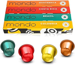 Mondo Coffee Nespresso Compatible Aluminum Capsules, USDA Organic (40-pack), Variety Pack, Medium Roast