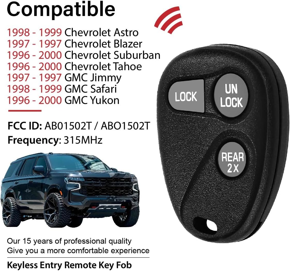 2 Keylessbest Replacement for 1996 1997 1998 1999 2000 Chevrolet Astro Blazer Suburban Tahoe GMC Jimmy Safari Yukon Key Fob Remote Control AB01502T 3 Buttons 315MHz