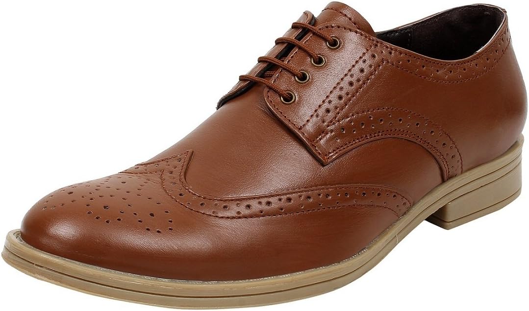 SeeandWear Tan Colour Brogue Shoes for Men. Real Leather Branded Formal Shoes with Lace.