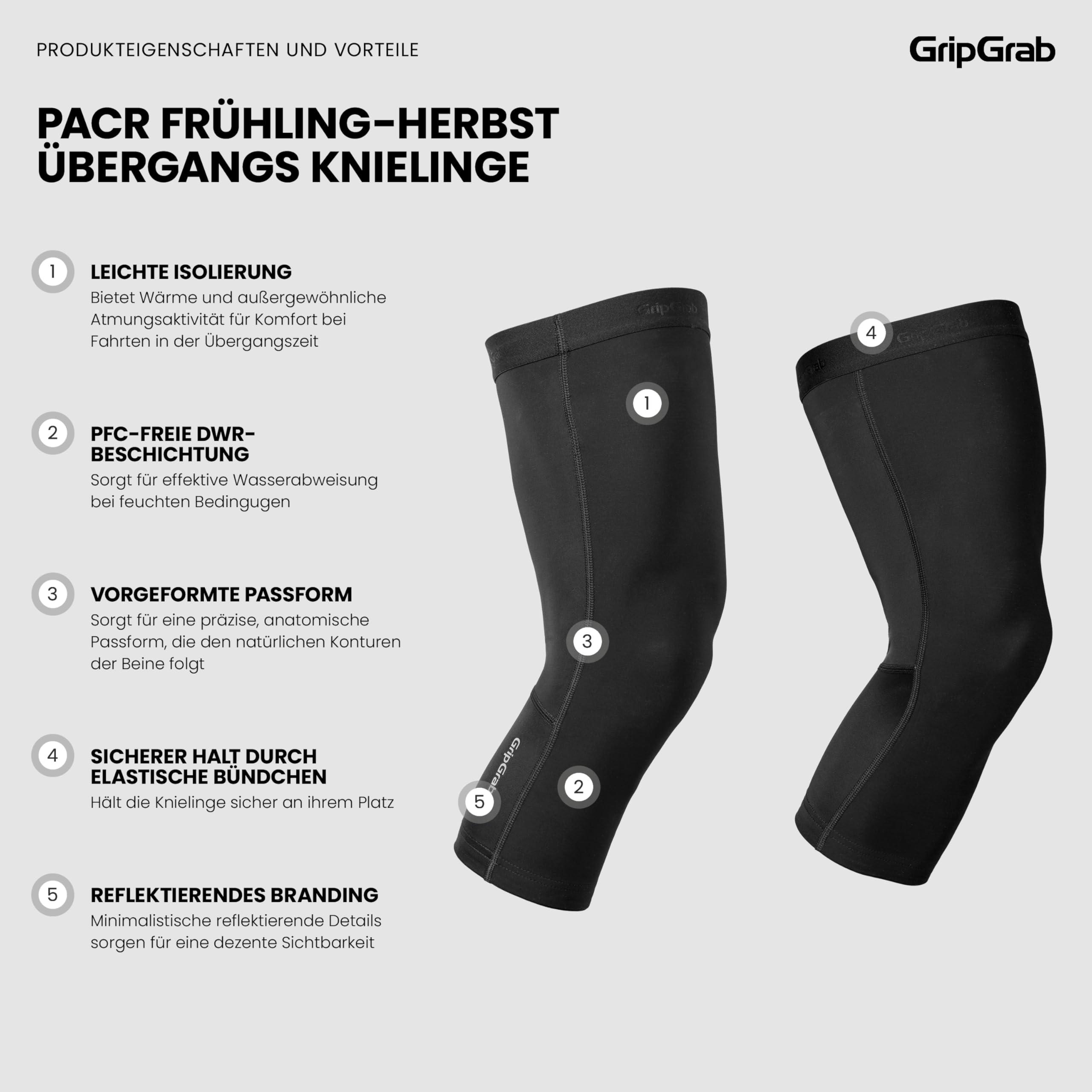 GripGrab PACR Frühling Herbst Übergangs Fahrrad Knielinge Radsport Herren | Atmungsaktive Kniestulpen für Rennrad, Gravel & MTB mit PFC-freier DWR-Beschichtung & rutschfesten Bündchen, auch für Damen