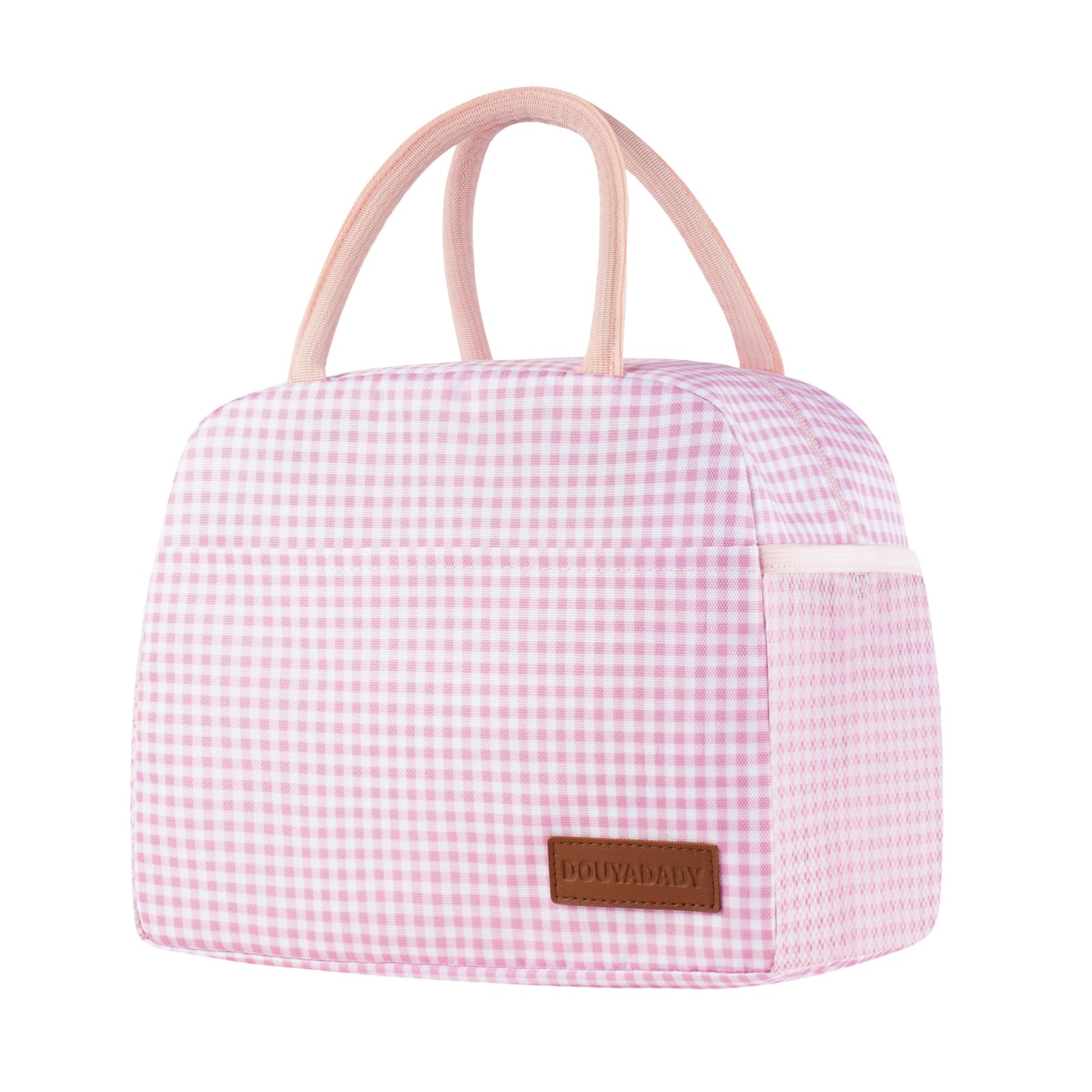 Lunch Bag Women/Men Lunch Box Women/Men (Pink+White Grid)
