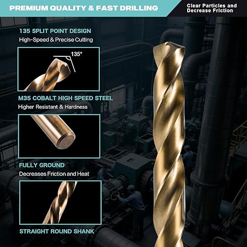 Miniatura 2 de Juego de 13 brocas de cobalto M35, 116 pulgadas a 14 pulgadas, kit de brocas para acero inoxidable, metal duro y plástico de madera con estuche