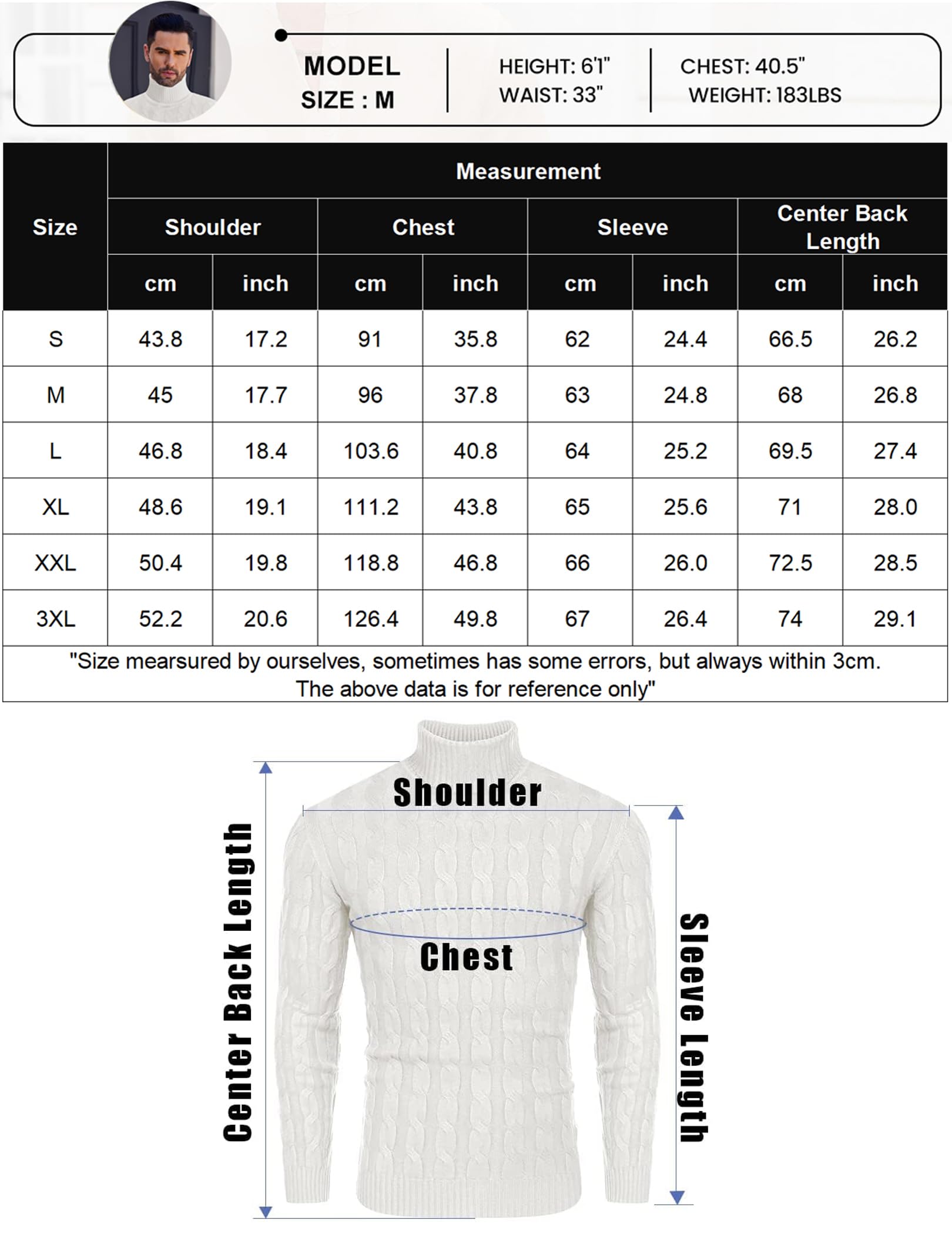 COOFANDY Pull Homme Col en Roulé Manches Longues Sweater pour Hommes Pullover Maille Basique Pulls