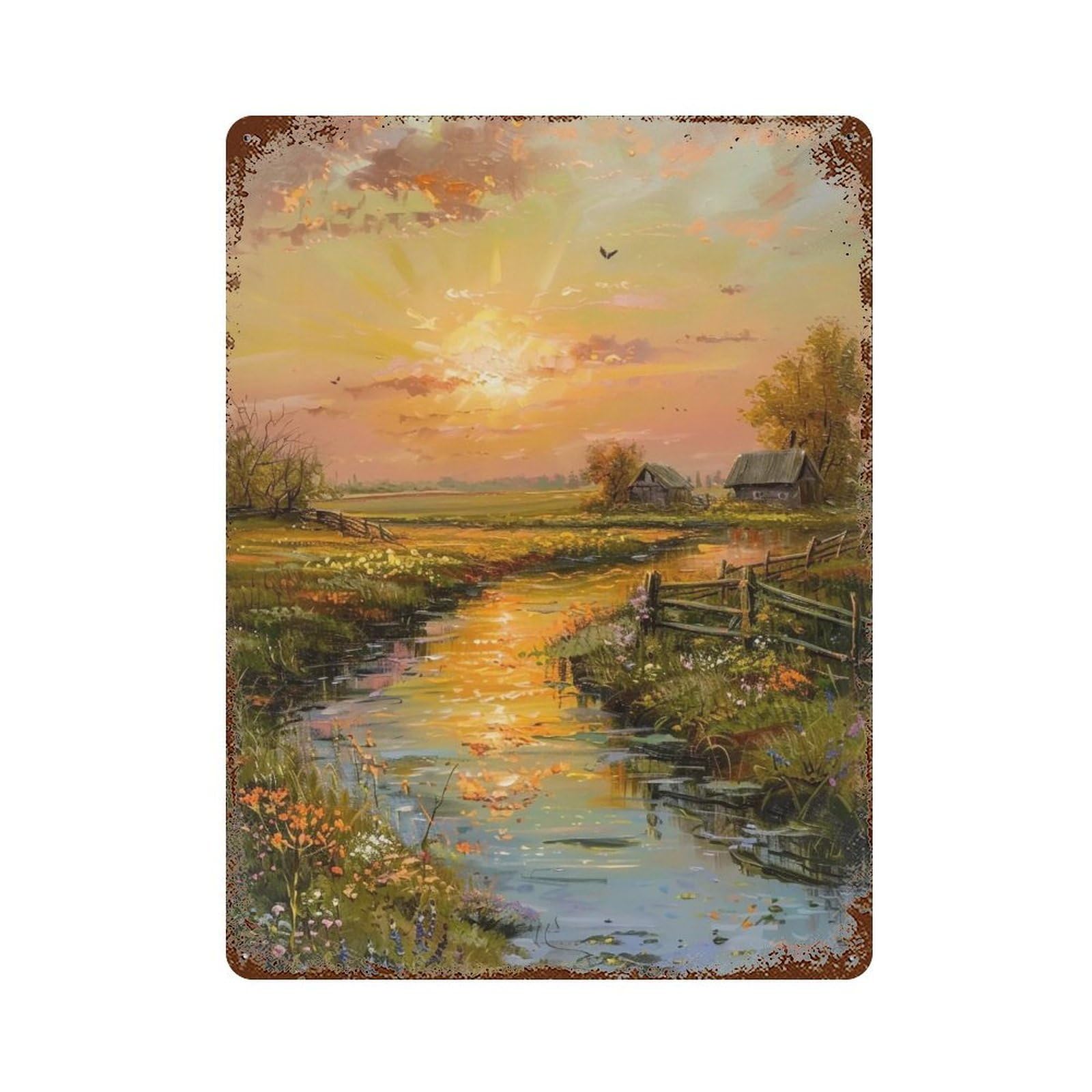 HDURYEYRYY Idyllic Warm Sunset European Rural 04 Wall Retro Iron Vintage Art Metal Tin Sign Poster Modern Home Cofffee Club Art Bar Shop Decor 40x30cm