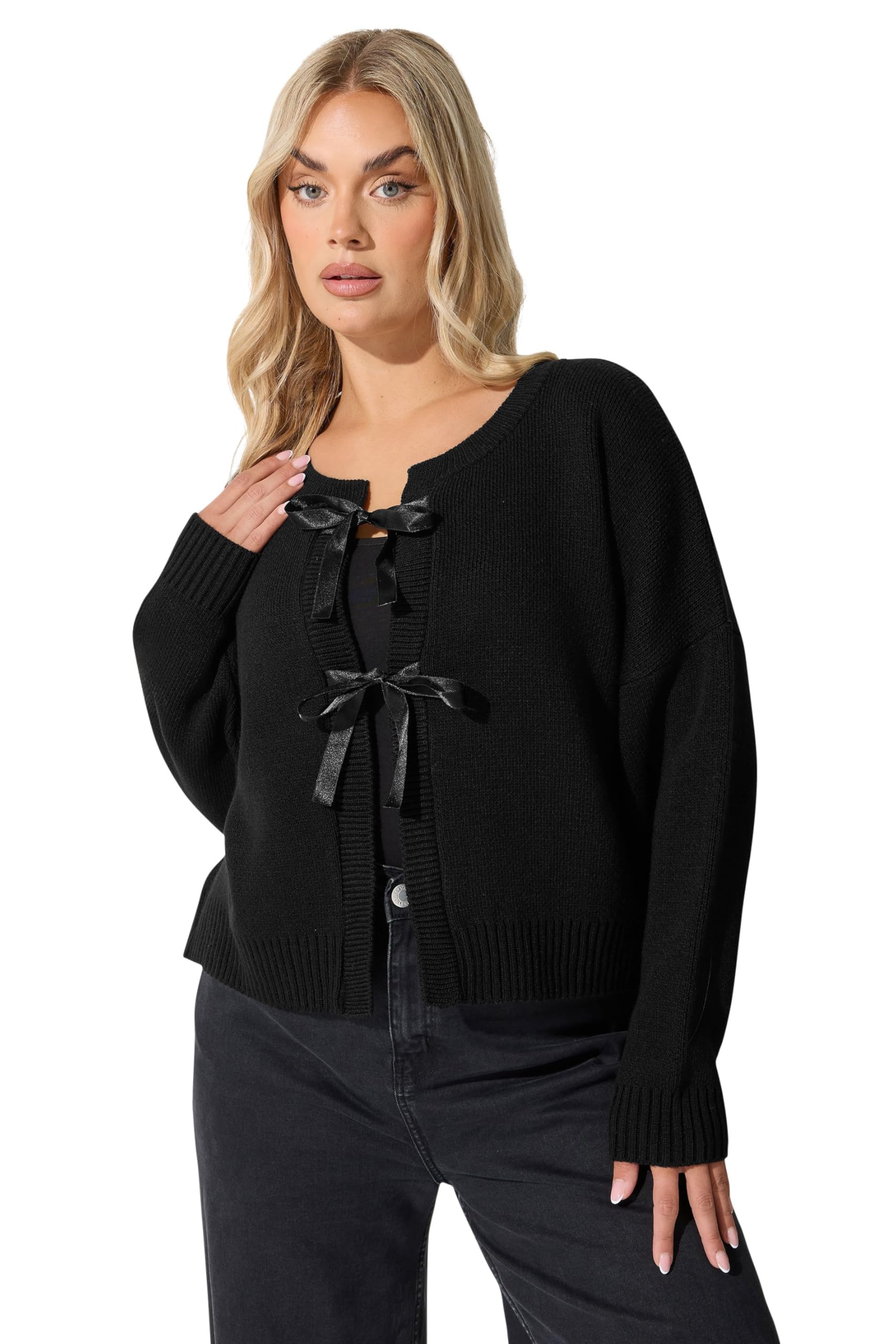 Yours Limited Collection Curve Satin Bow Front Cardigan - Women's - Plus Size Curve Black