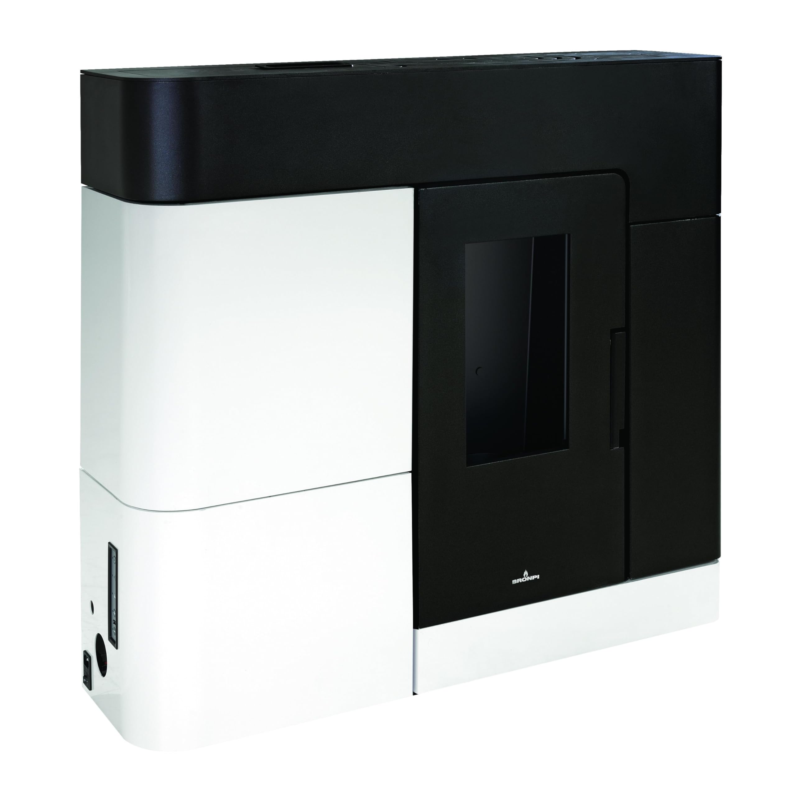 Maestro Ferretero - Estufa de Pellet Extraplana Hydro Negro Y Blanco de 18 kW, 61419 BTU, Ventilación Directa, Alta Eficiencia, Montaje en Piso, Hierro Fundido y Acero Inoxidable
