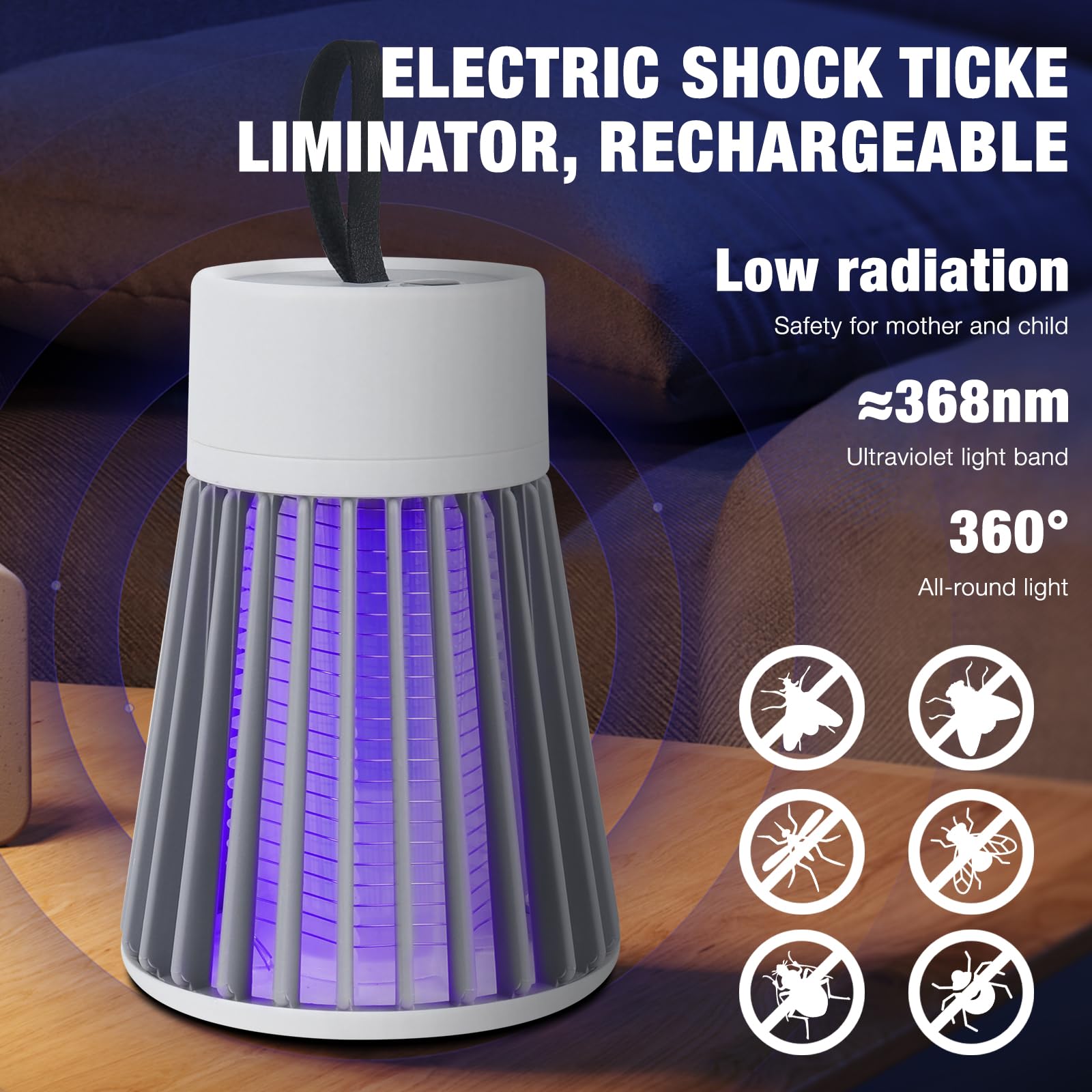 Mineup Elektryczna pułapka na owady, 2 sztuki w opakowaniu, lampa na komary 2 w 1, lampa owadobójcza, ładowana przez USB, 360° UV, elektryczna pułapka na komary do kuchni, wewnątrz i na zewnątrz