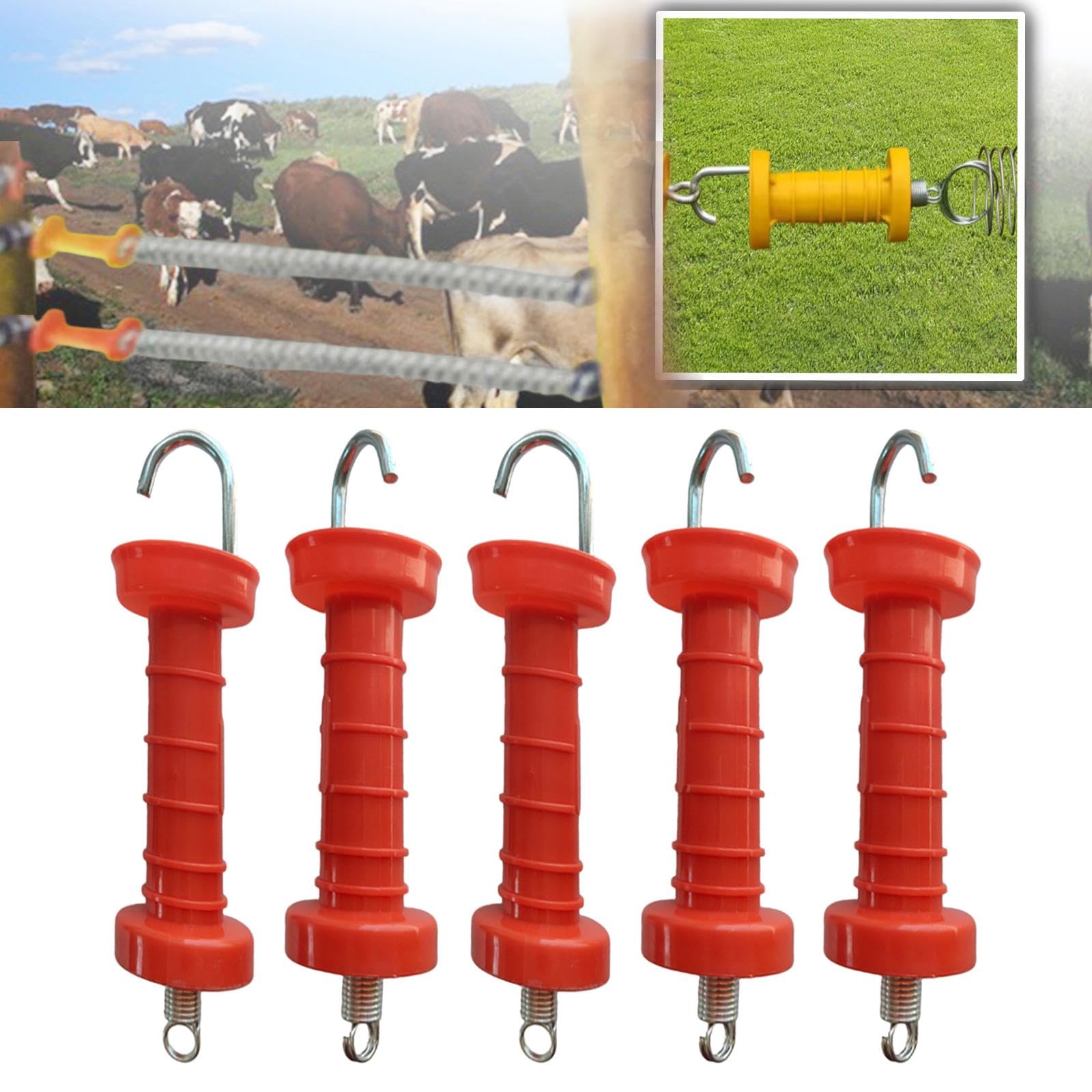 5 Teiliges Set Zauntorgriffe, Elektrische Zauntorisolatoren, Federgriffe, Zubehör für Weidezäune, PP Material, Geeignet für Viehzäune Und Landwirtscha, Rot