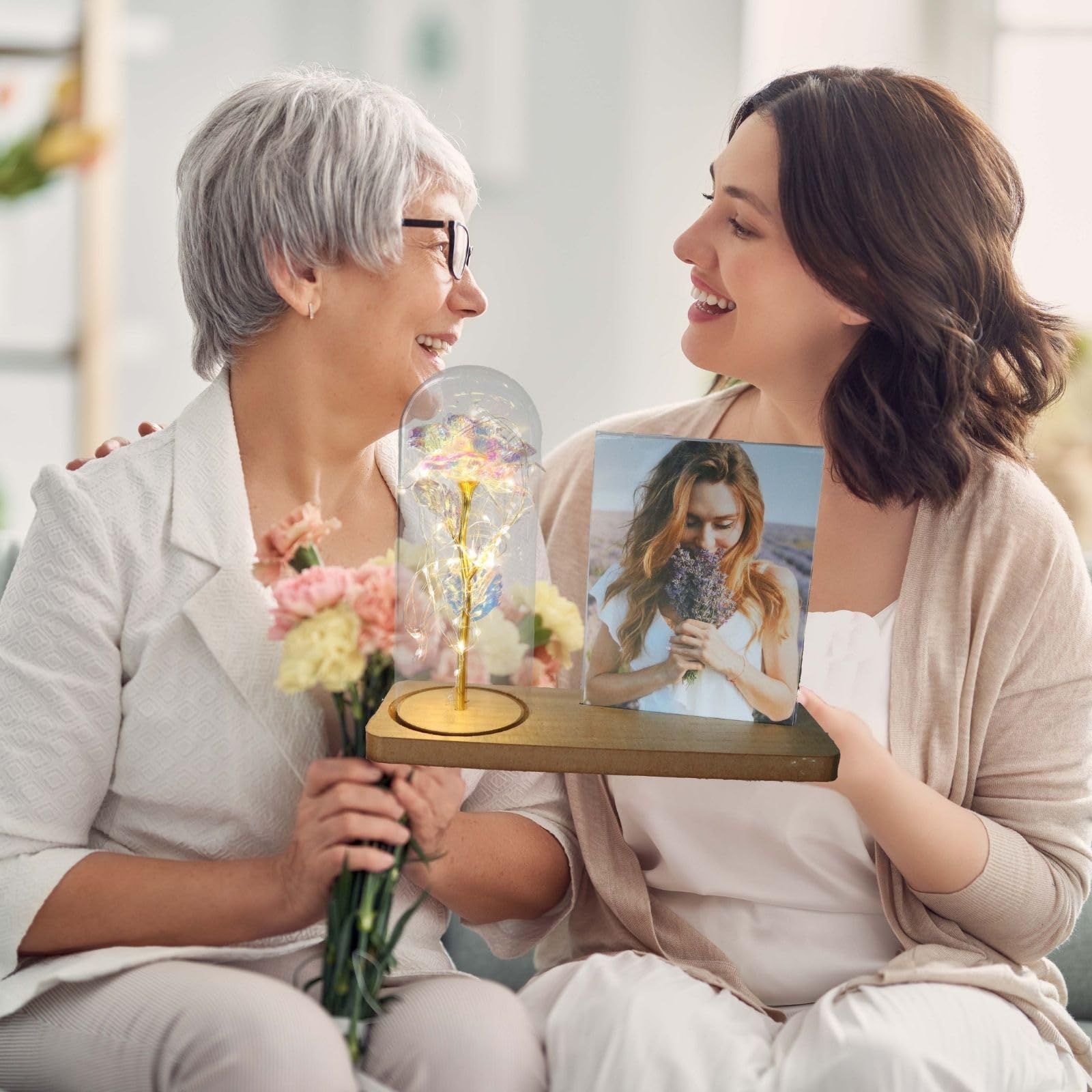 Regalo San Valentino Per Lei Rosa Eterna In Barattolo Di Vetro Con Luci LED - Regalo Romantico Per Fidanzata, Moglie, Mamma Rosa In Vetro Con Luci
