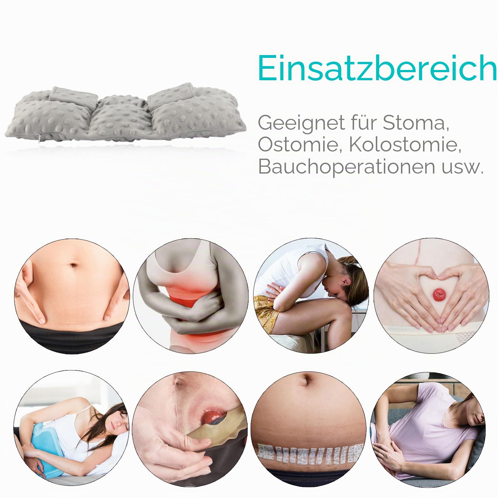 Stoma-Sicherheitsgurtkissen, Stoma-Sicherheitsgurtschutz, Stomabeutel-Bezugskissen zum Autofahren, Ileostomie, Stoma-Stützkissen, Urostomie-Zubehör, Auto, Damen, Herren, Minky Dot Hellgrau