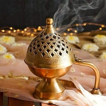 Loban Burner - Charcoal Incense Burner Sambrani/Benzoin Dhoop - 4 Charcoal Cups with Pure Brass Loban Holder - Hindu Culture Negative Energy Remover - Beautiful Spiritual Home Temple Meditation Gifts