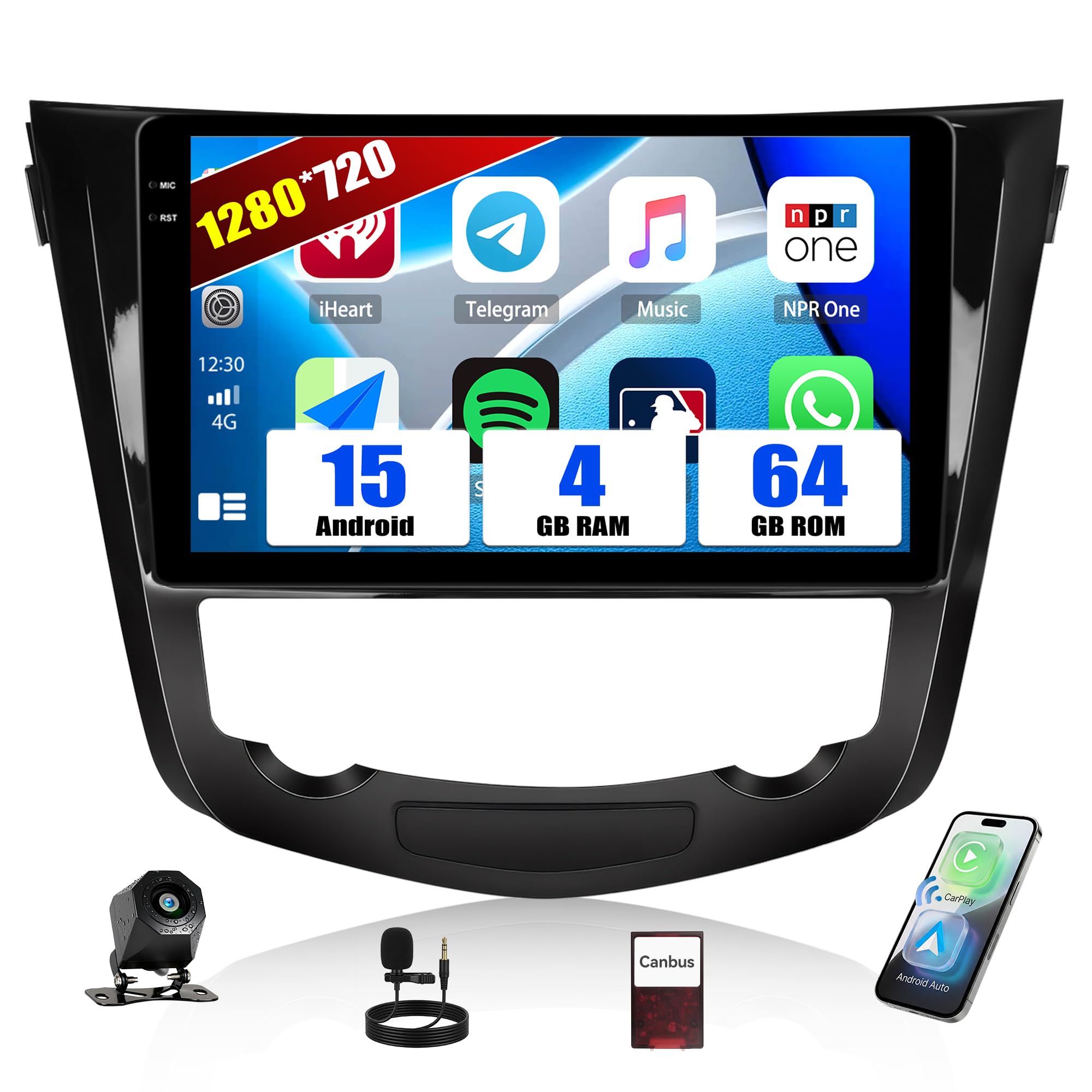 SIXWIN 4+64G Android 15 Autoradio per Nissan X-Trail Qashqai J11 T32 Rouge 2014-2018 con Wireless CarPlay/Android, 10.1" HD Schermo Navigatore con WiFi GPS Bluetooth 5.0 FM RDS EQ Radio +Telecamera
