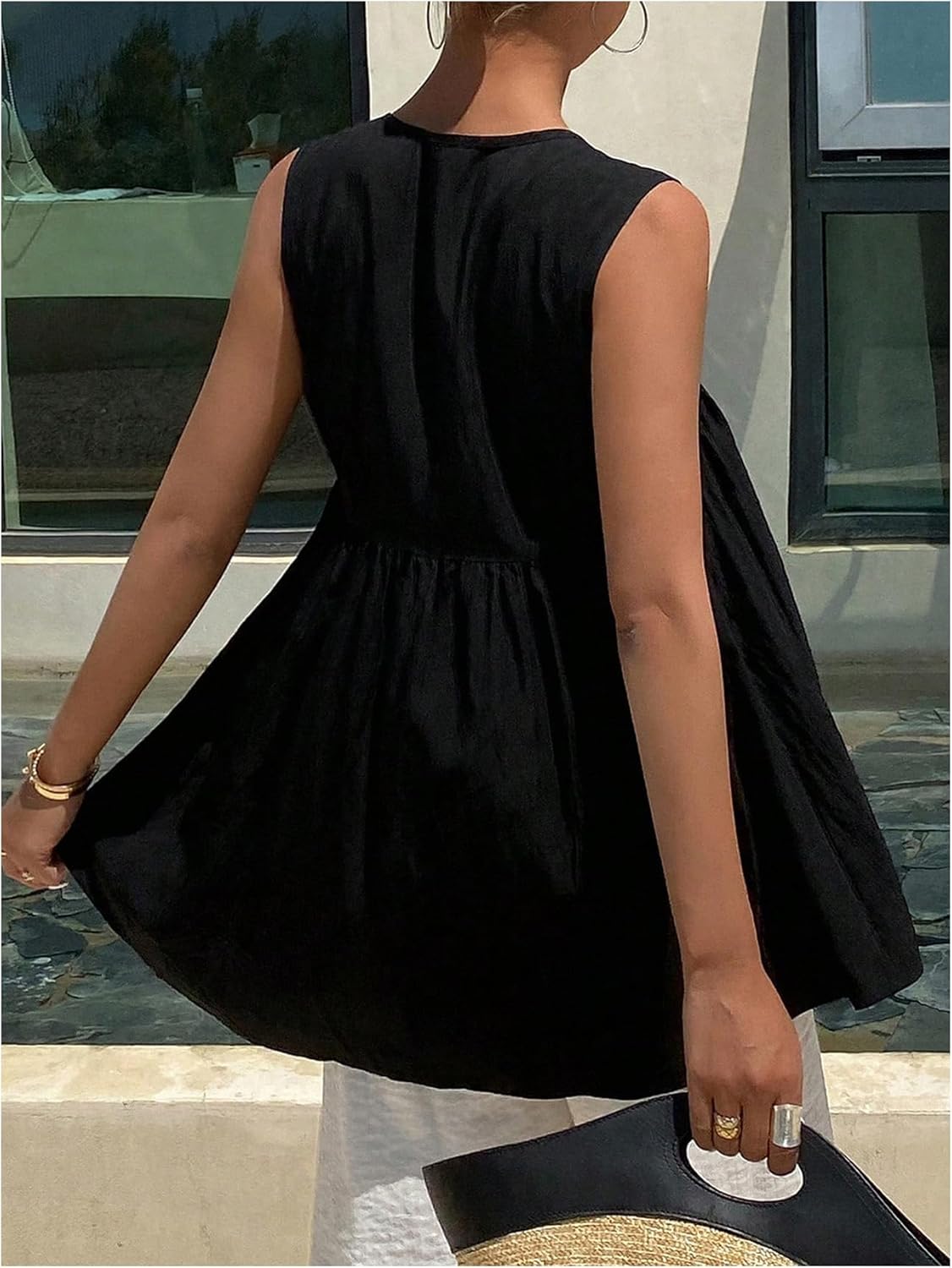 SweatyRocks Women's Summer Ruffle Tank Tops Sleeveless V Neck Loose Flowy Tunic Shirts - Image 2