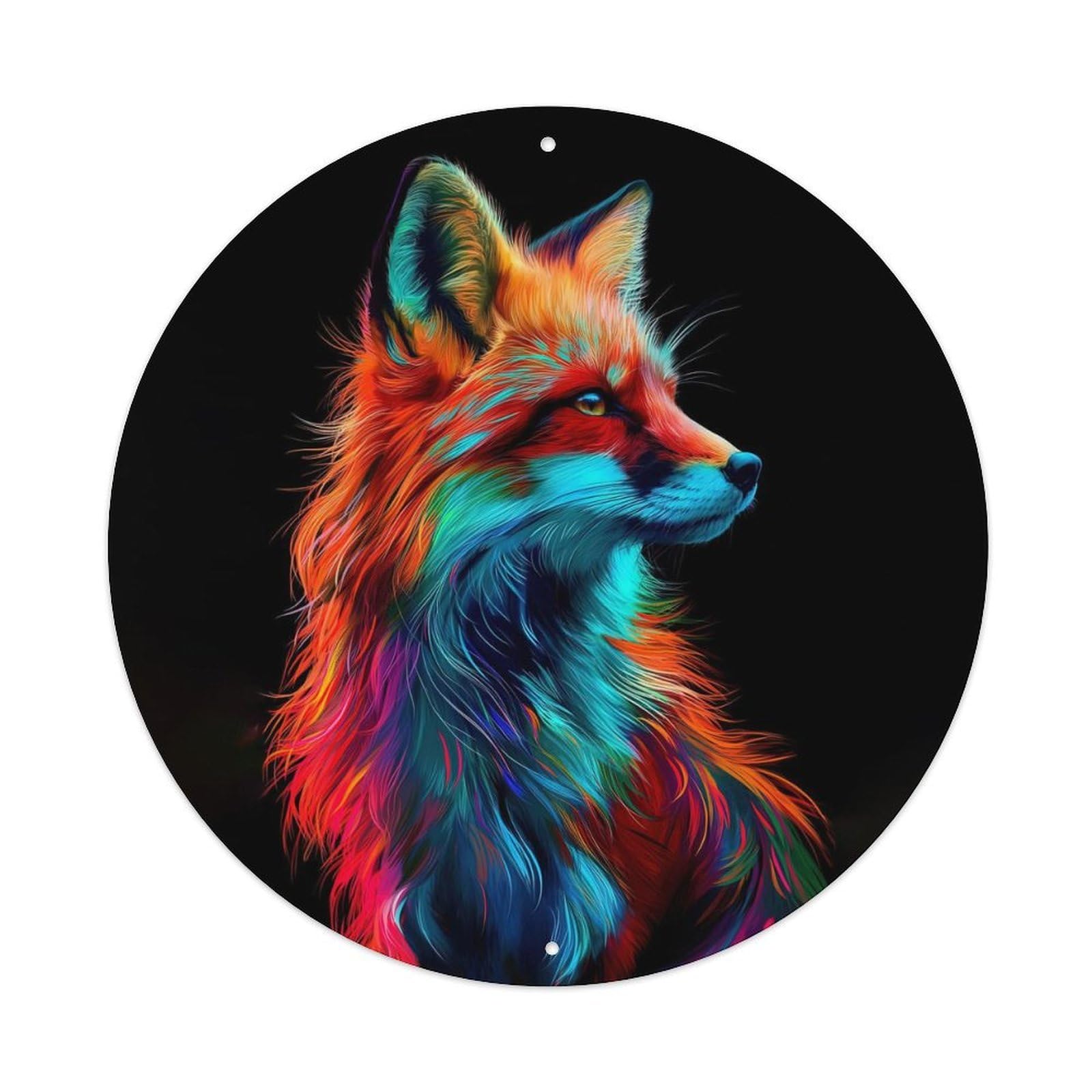 Cwbufd Vintage Style Animal Fox Neon Glow Abstract Colorful Wildlife Portrait Vintage Metal Tin Sign Plaque Wall Decor For Cafe, Club Bar, Office, Garden Metal Poster 8X8inch