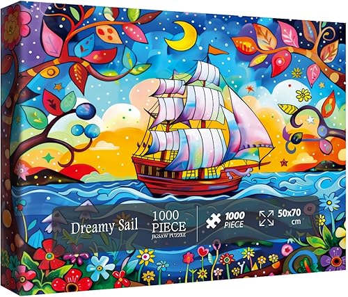 Rompecabezas de barco de fantasía para adultos de 1000 piezas, rompecabezas coloridos de arte oceánico, rompecabezas de piratas hermosas flores