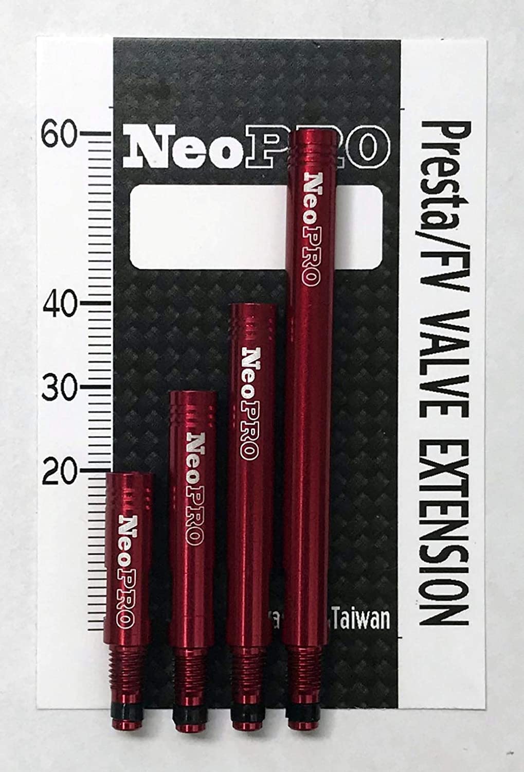 NeoPRO Presta-Ventilverlängerungs-Set (2 Stück) mit Ventilschlüssel und Kappe, erhältlich in 4 Längen: 20, 30, 40, 60 mm (schwarz, 40 mm)