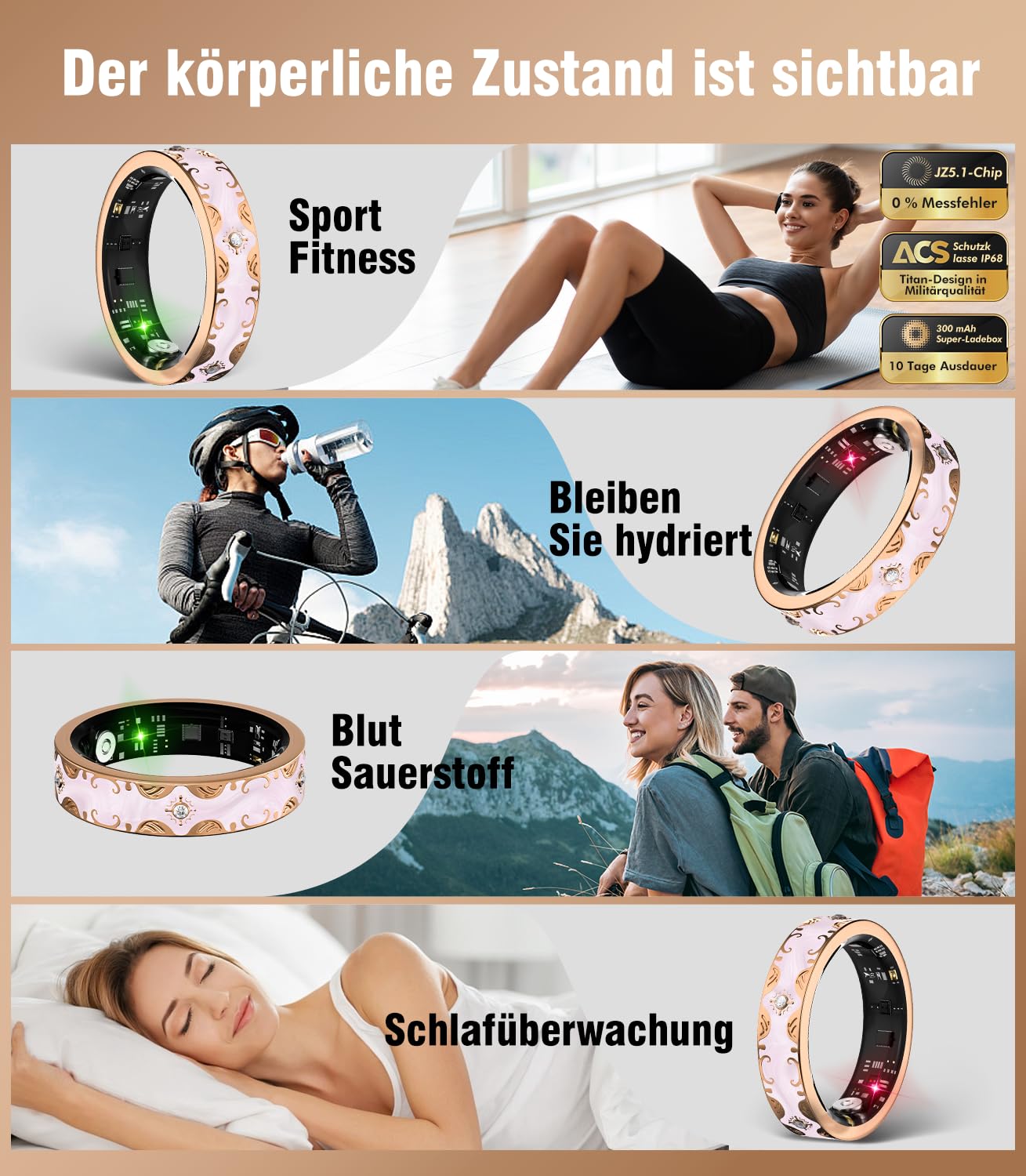 2026 TOP 1 9.0 Smart Ring e custodia di ricarica. 【Industry First – 0 errore di misurazione】【IP68 impermeabile】 Anello intelligente da uomo e da donna per monitoraggio del sonno, dispositivo