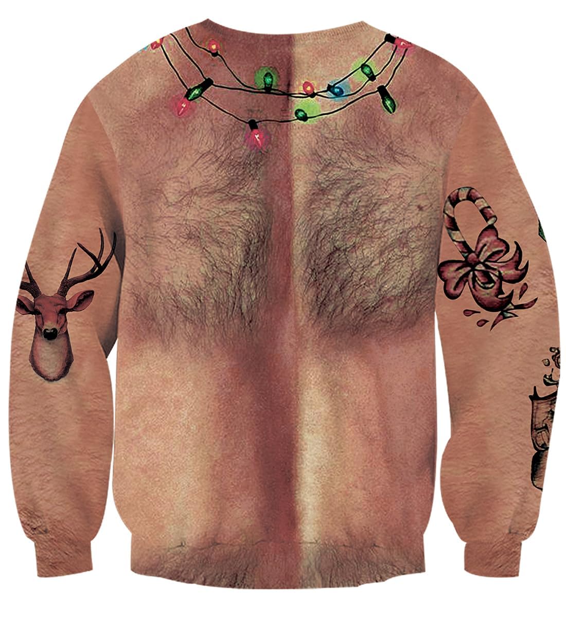 Uideazone Ugly Christmas Sweater Funny Chest Hair X