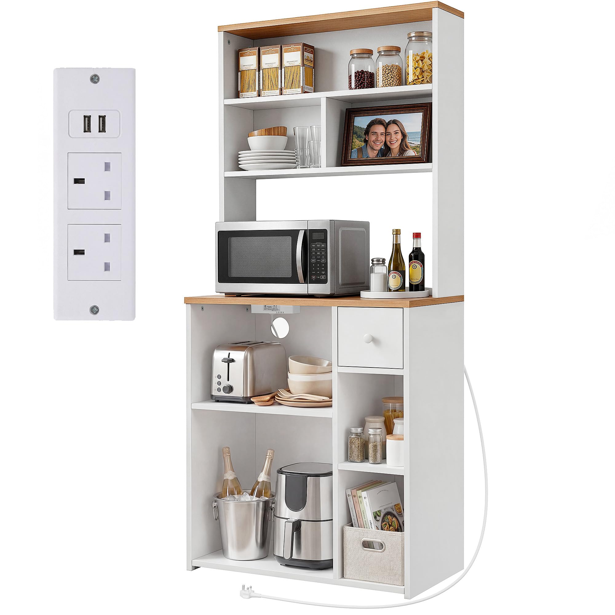 YITAHOME tall kitchen cabinet, 75*40*170cm, bakers rack with power outlet