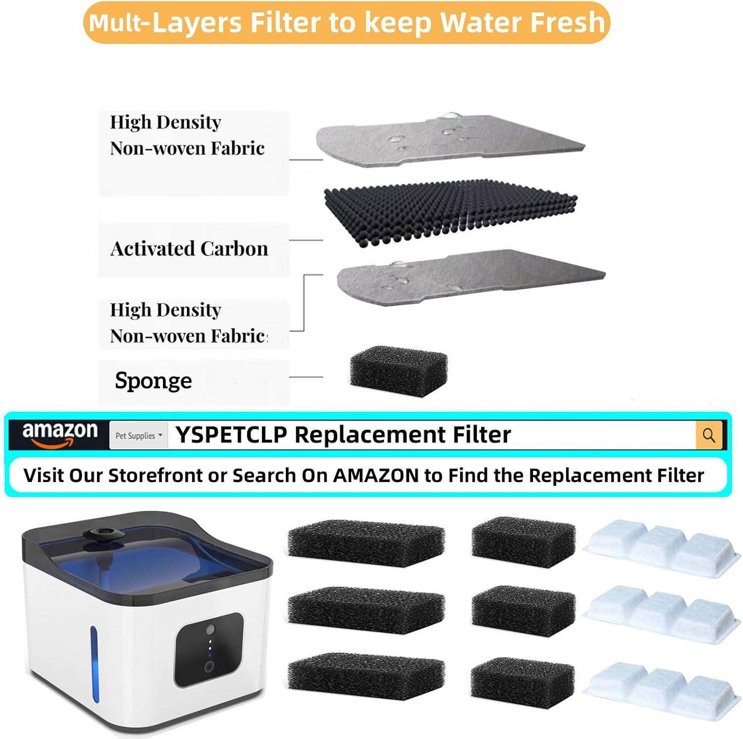 Cat Water Fountain Automatic YSpetclp 4L/135oz Large Capacity,Cordless,Rechargeable, Battery Operated 2 Flowing Modes Dog Fountain, Water Dispenser with Replacement Filters for Cats, Dogs and Pets