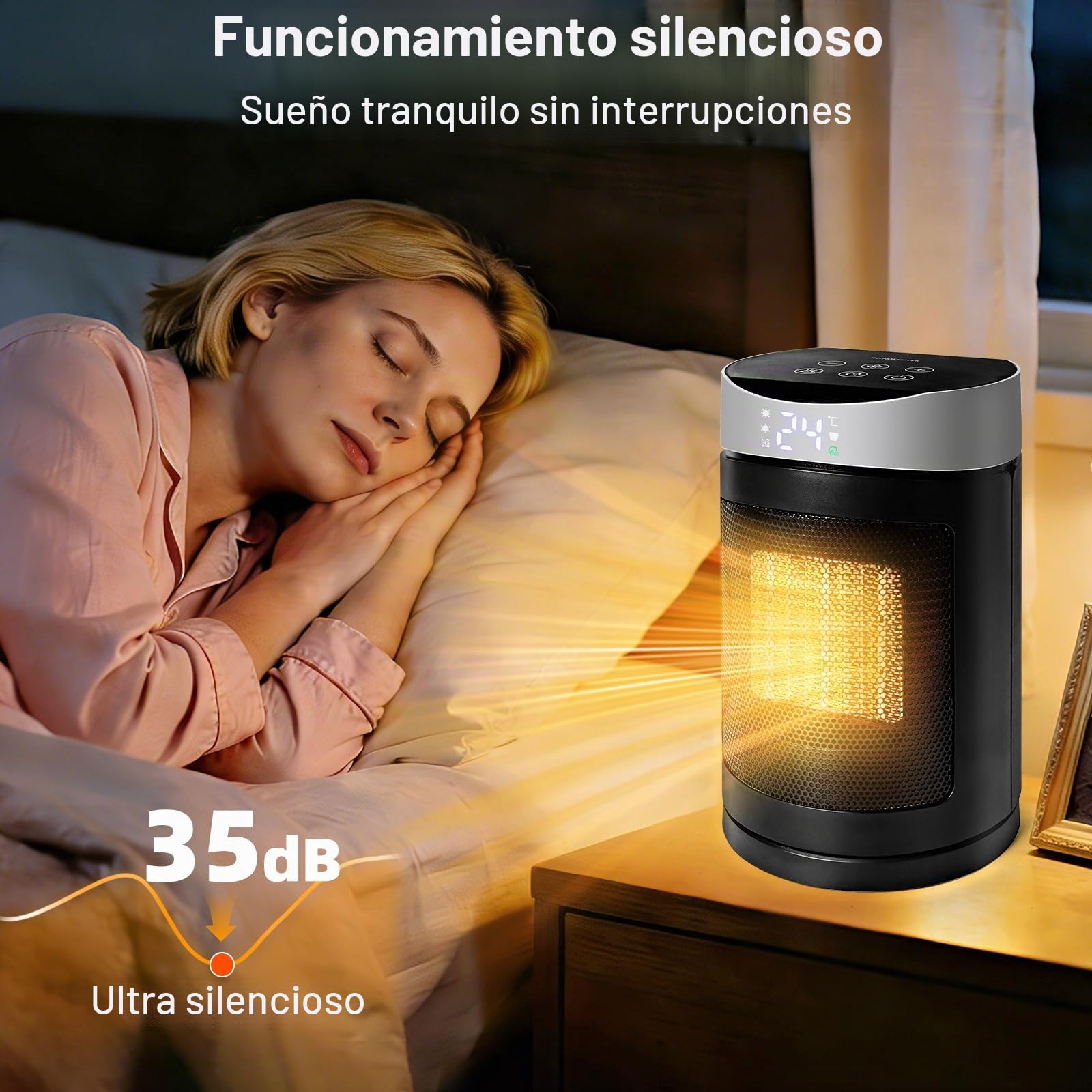 HOSSOM Calefactor Bajo Consumo, 1500W PTC Ceramico Radiador Electrico, 90° Oscilación, con termostato, temporizador 1-12H, 4 Modos, Modo ECO, Protección Sobrecalentamiento/Vuelco Apto interior