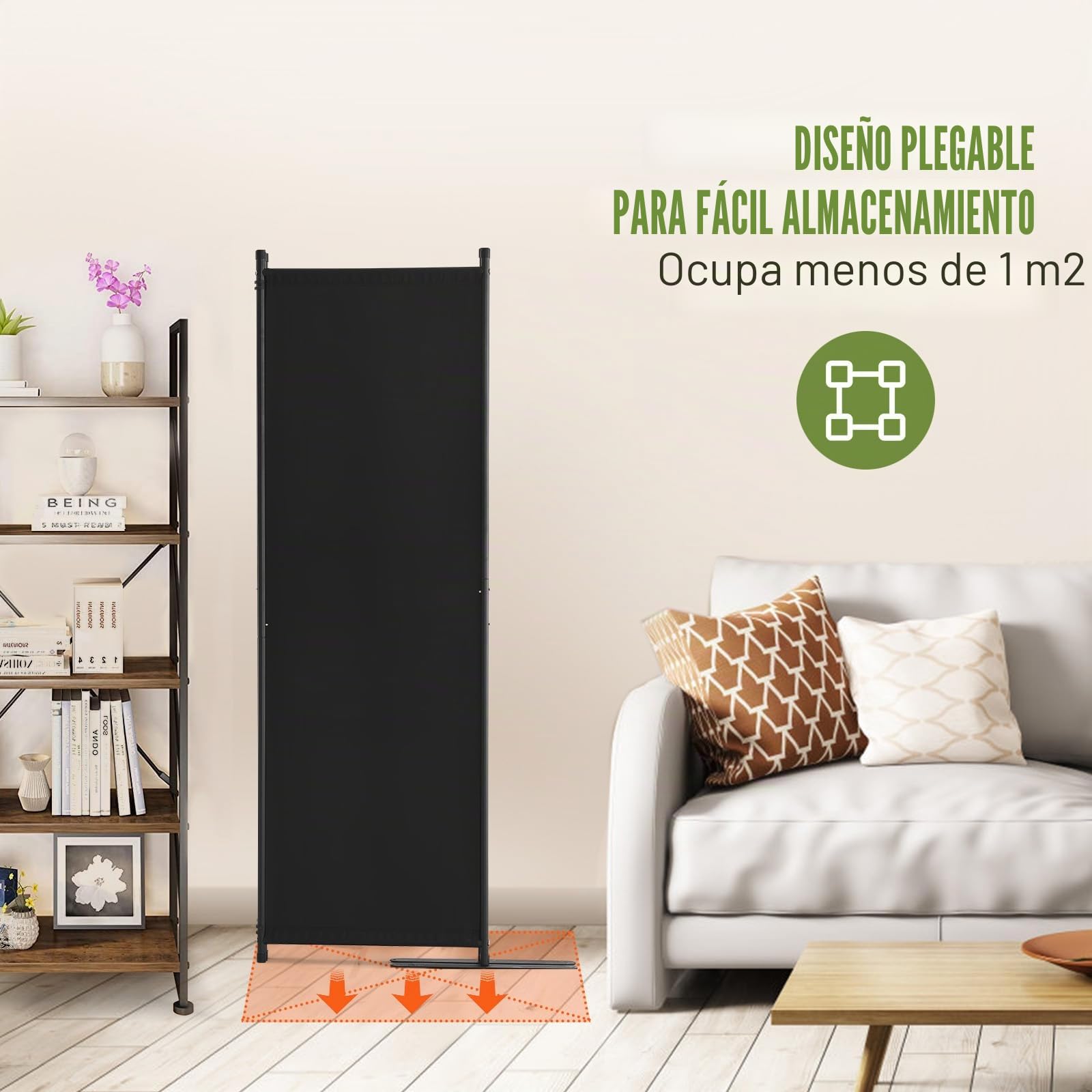 VEVOR Biombo Separador Plegable 4 Paneles con Marco de Acero al Carbono y Tela de poliéster Separador de Ambientes de Privacidad 228x45x172,5 cm para Oficina, Dormitorio, Comedor, Estudio, Negro