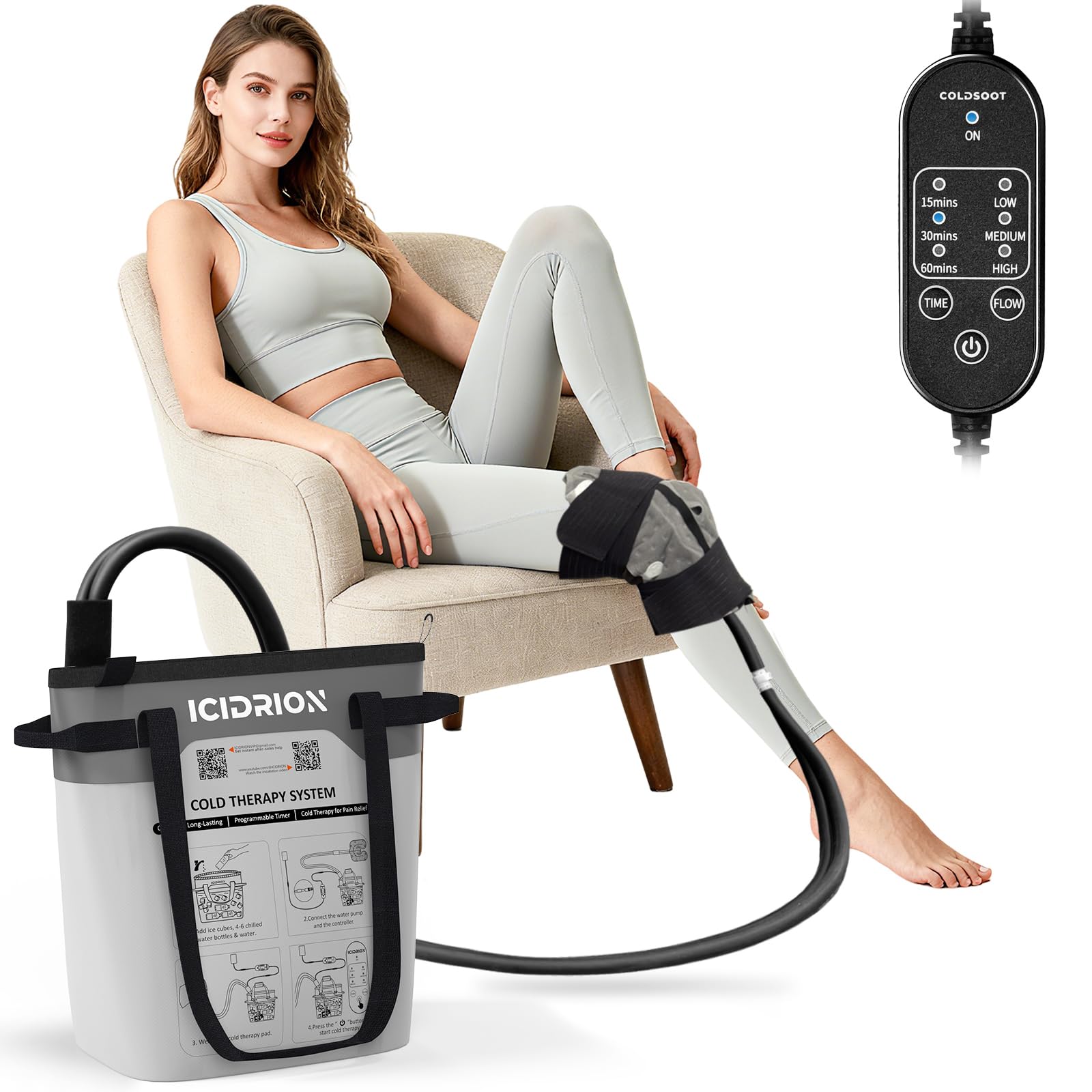 Máquina de terapia de frío, máquina de hielo programable para rodilla después de la cirugía, sistema portátil de recuperación de reemplazo de rodilla, alivio del dolor de crioterapia con almohadilla