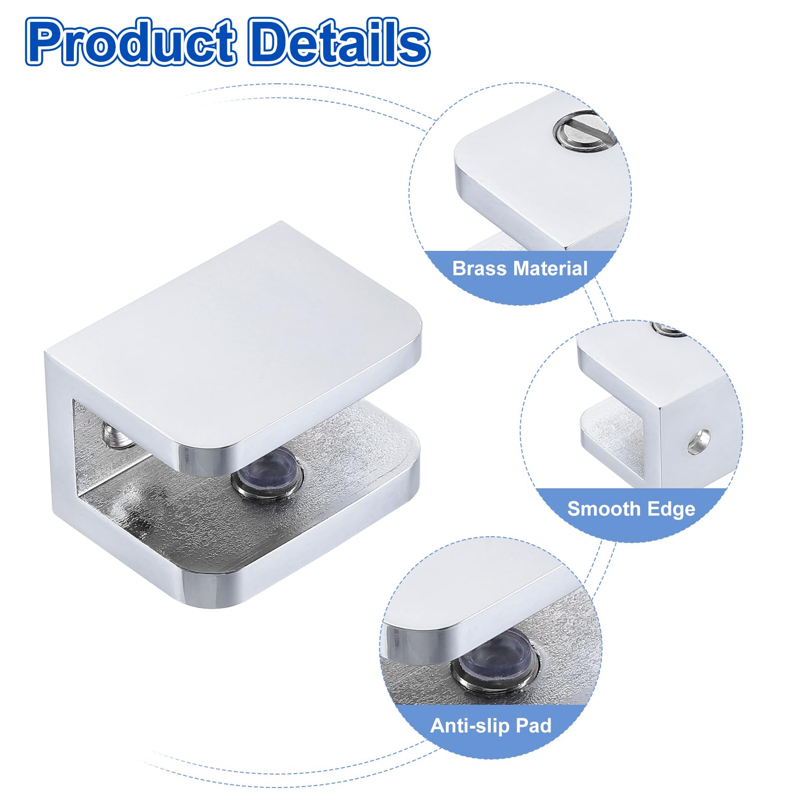 QUARKZMAN 8Pcs Soporte Para Estante De Vidrio, Soporte Para Estante De Vidrio Ajustable De Latón Sólido, Para Estante De Vidrio De Pared Clip Para Vidrio De 8-10mm (0.31"-0.39"), Plata