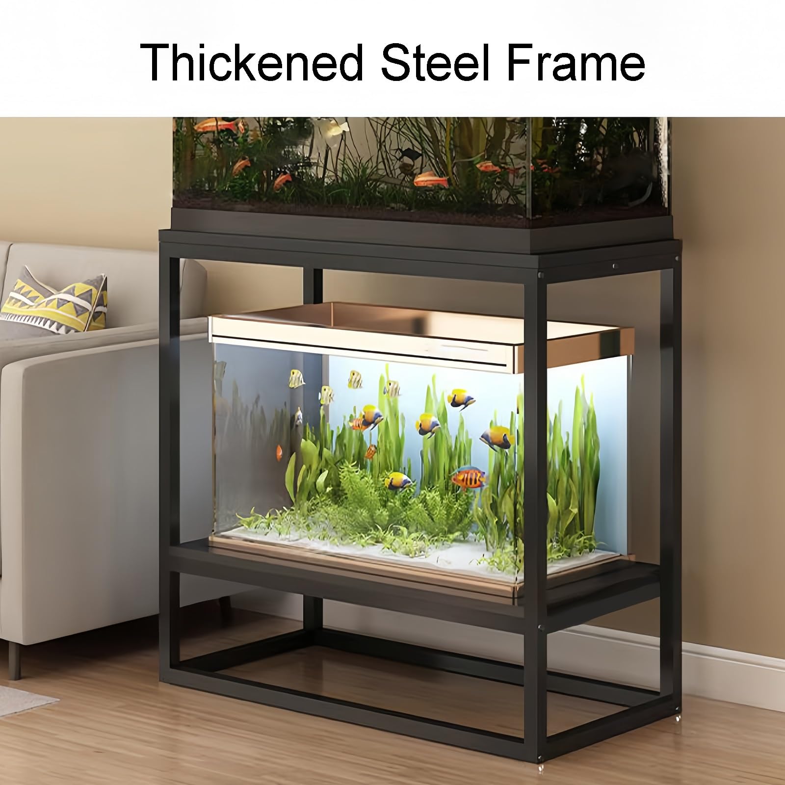 Supporto per Acquario in Metallo a 2 Livelli per impieghi gravosi - Robusto Supporto per acquari di Grandi Dimensioni, Eleganti Ripiani per la casa e L'Ufficio, Finitura Bianca, Perfetto per