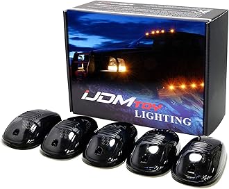 iJDMTOY 5pcs Amber LED Cab Roof Top Marker Running Lights Compatible With Truck SUV 4x4 (Black Smoked Lens Lamps)