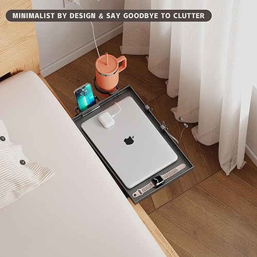 Miniatura 7 de Estante de noche plegable con portavasos extraíble y soporte para teléfono (negro)