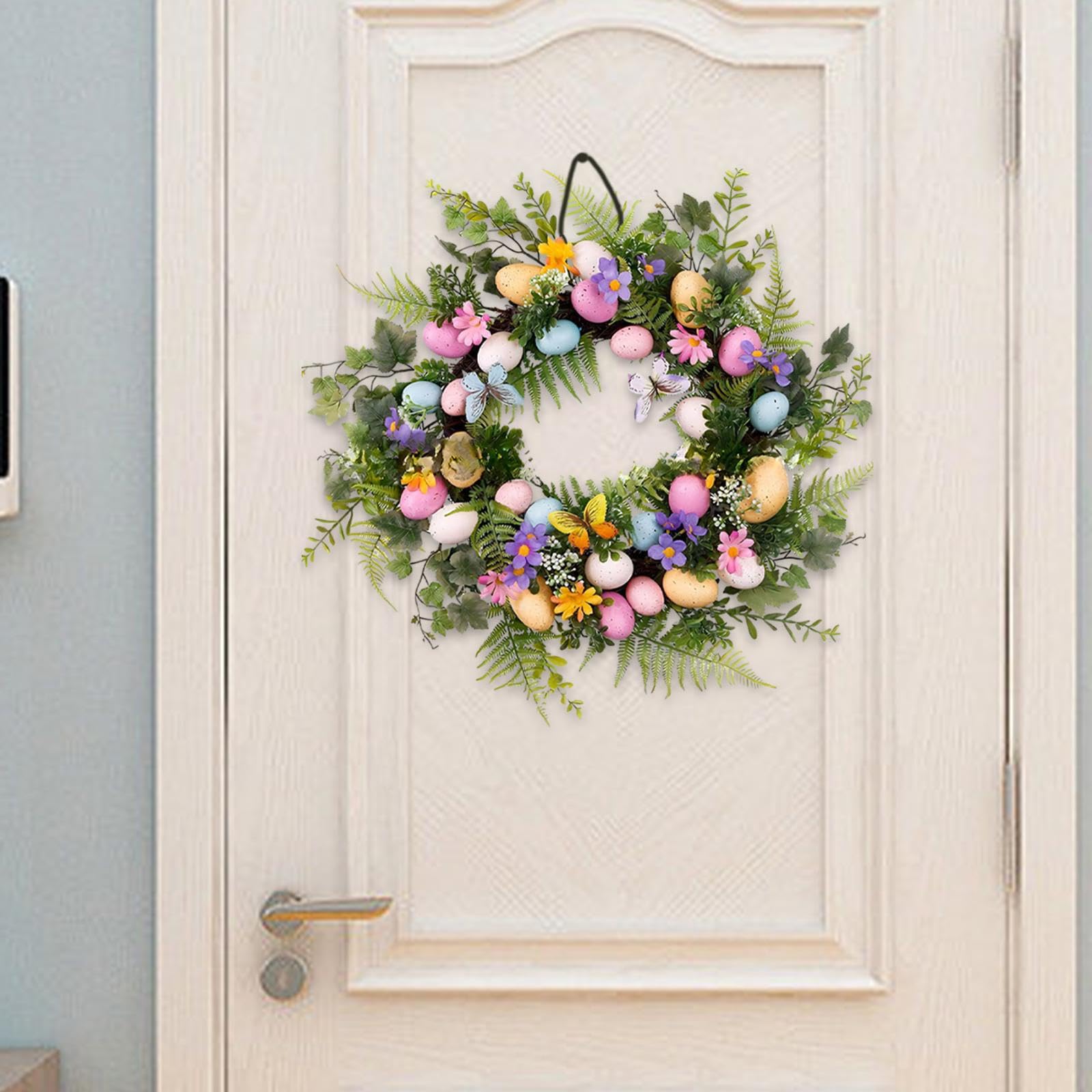 Corona de Huevos de Pascua Decorativa para Puerta de Pascua, Guirnalda de Hojas Artificiales para Puerta Delantera, Porche de Patio de, Estilo un