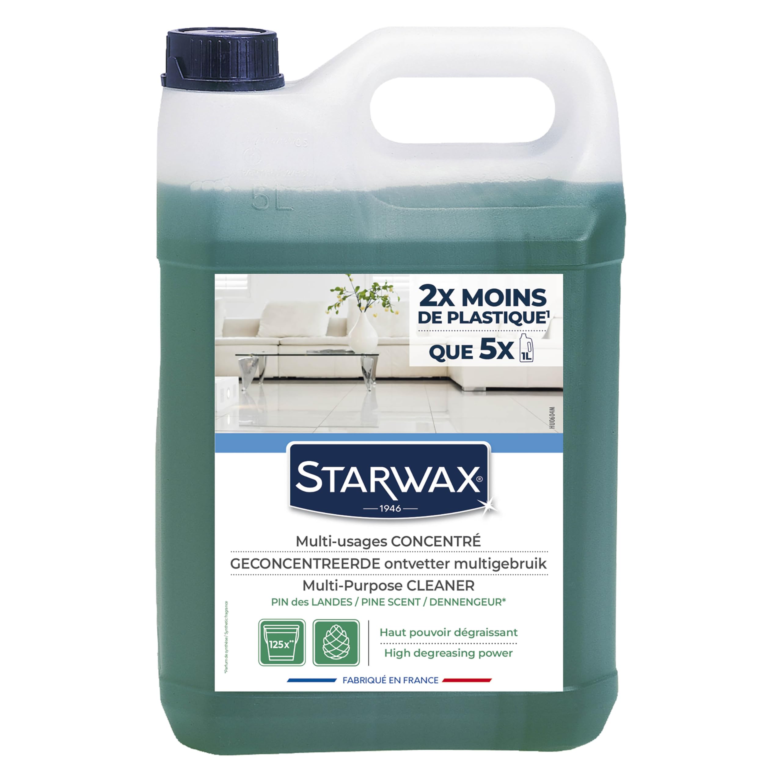 STARWAX Nettoyant multi-usages concentré parfum pin des landes 5L | Nettoie et dégraisse sols et surfaces lavables, sans ammoniaque ni javel, sans rinçage, compatible robots, grand format
