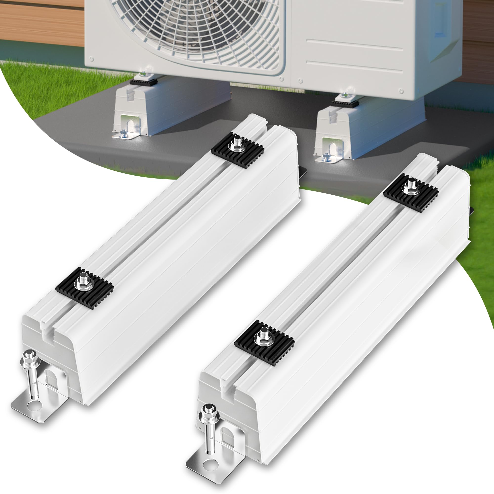 Plusluck Minisplit Floor Mounting Base: Ground Stand Anti-Vibration Condenser Pads for 12000BTU, 24000BTU Air Conditioner, Heat Pump, Support Up to 485 lbs,Mini Split Pad for Outdoor Condenser Units